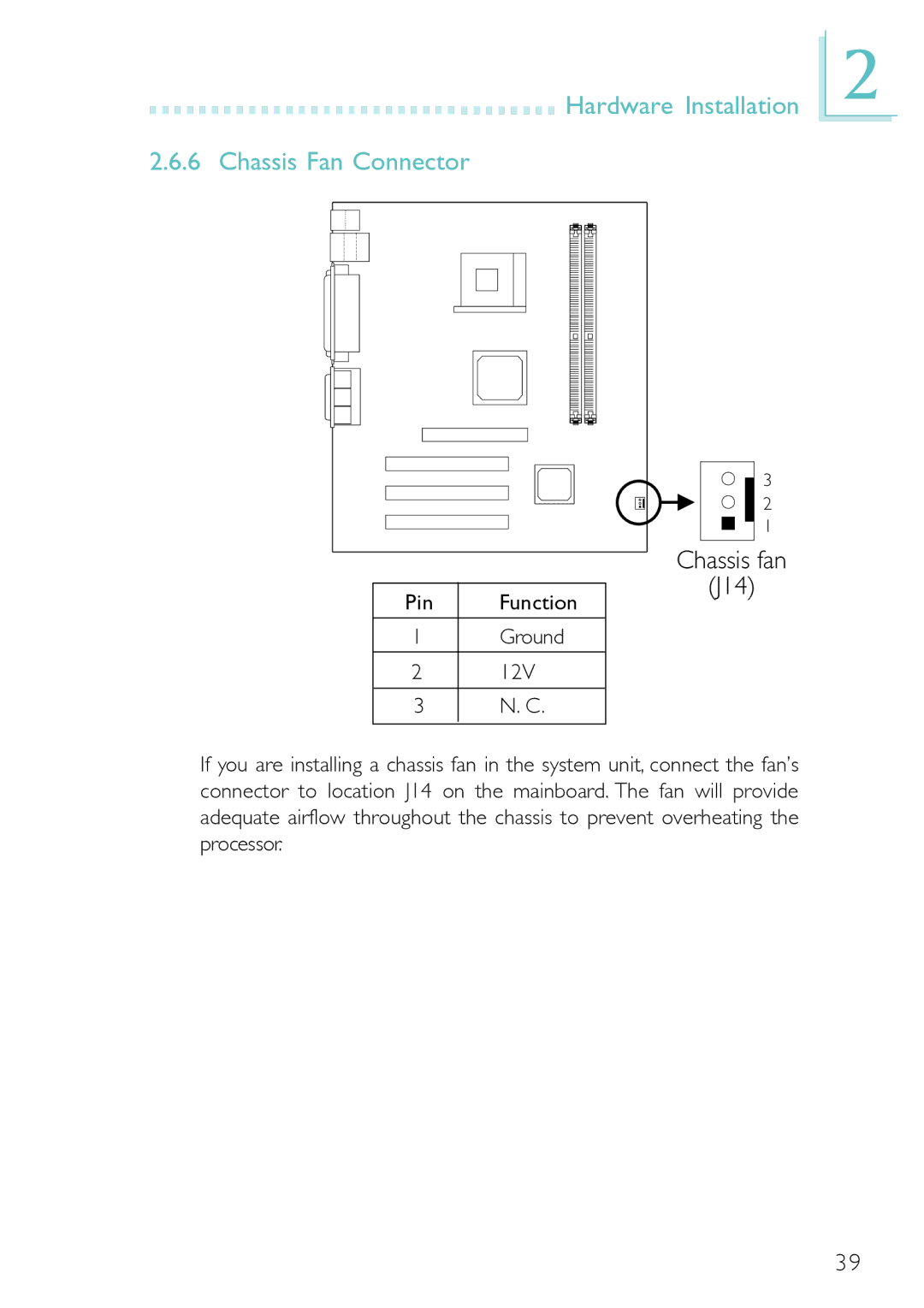 DFI PM12-EC, PM12-EL user manual Hardware Installation Chassis Fan Connector, J14 