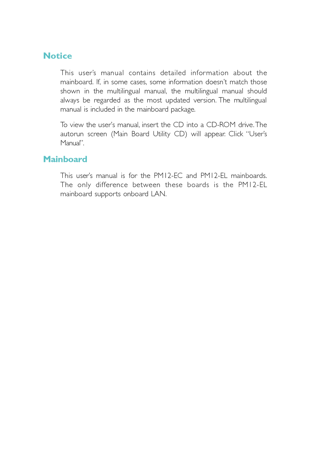 DFI PM12-EL, PM12-EC user manual Mainboard 