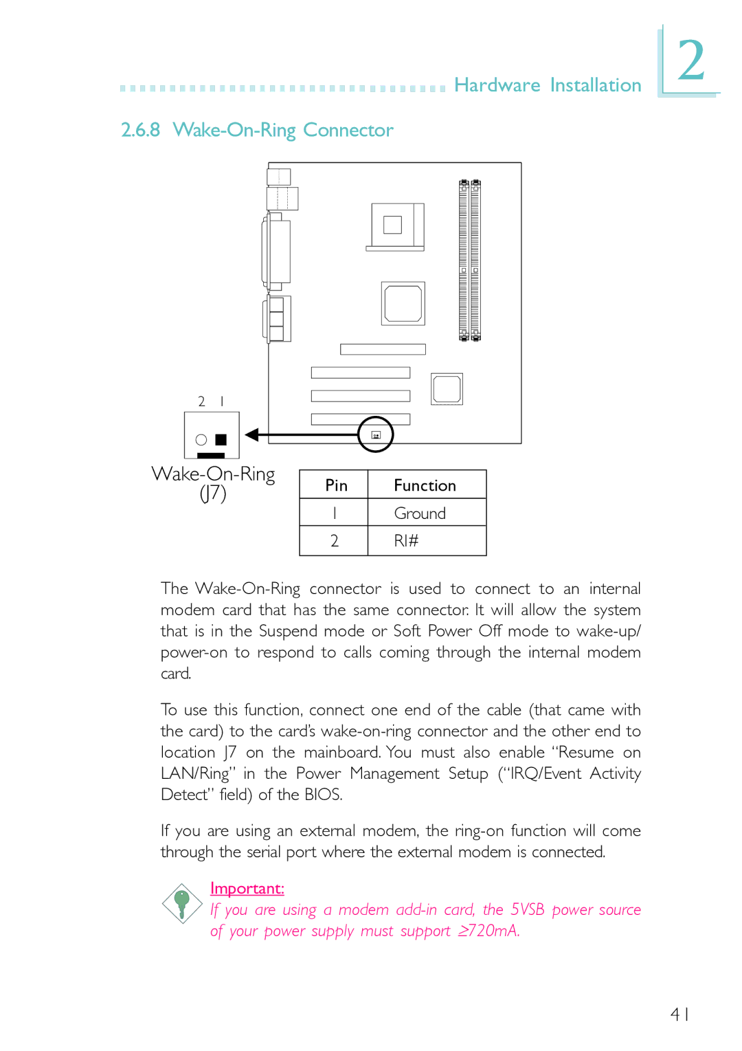 DFI PM12-EC, PM12-EL user manual Hardware Installation Wake-On-Ring Connector 