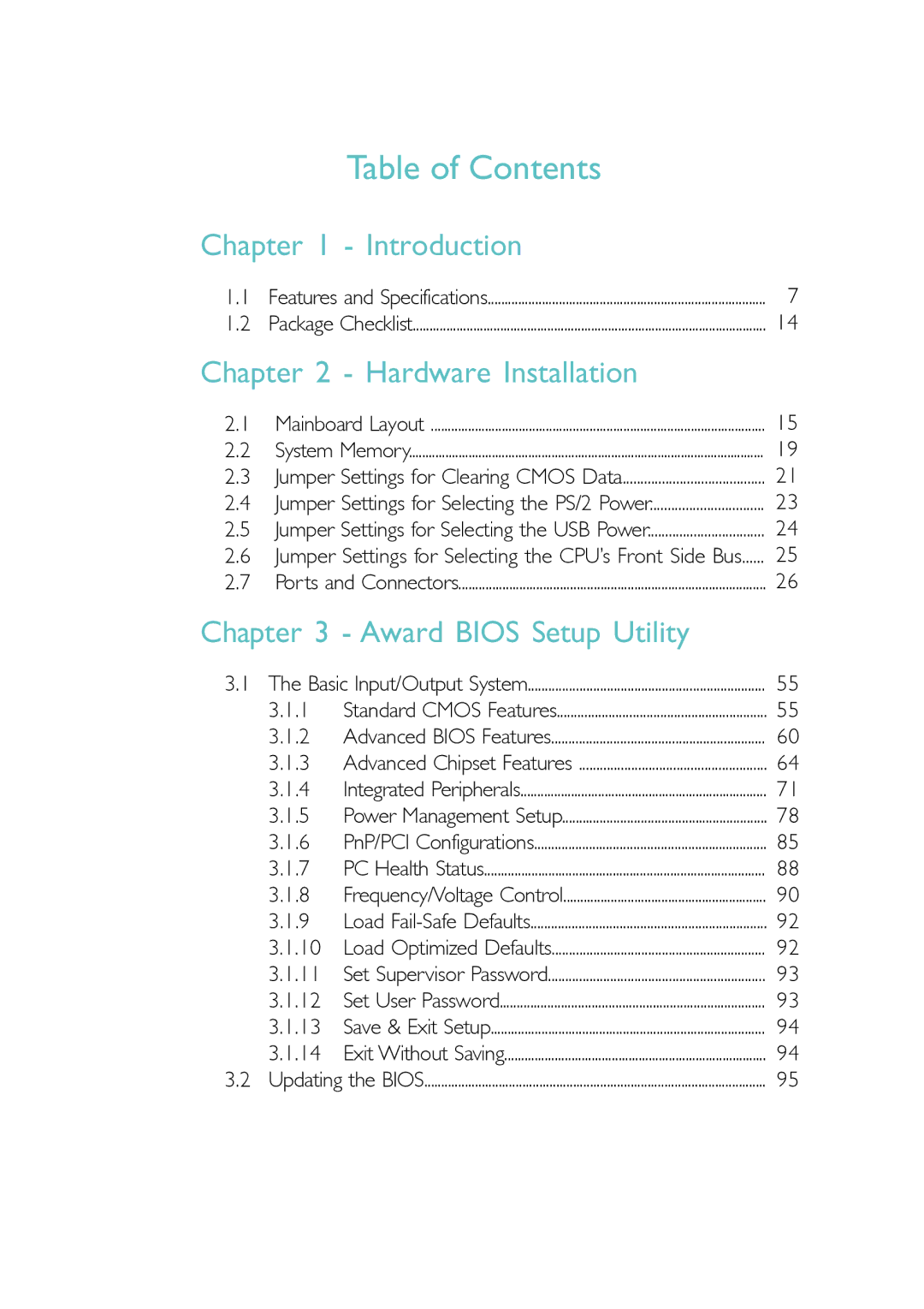 DFI PM12-EC, PM12-EL user manual Table of Contents 