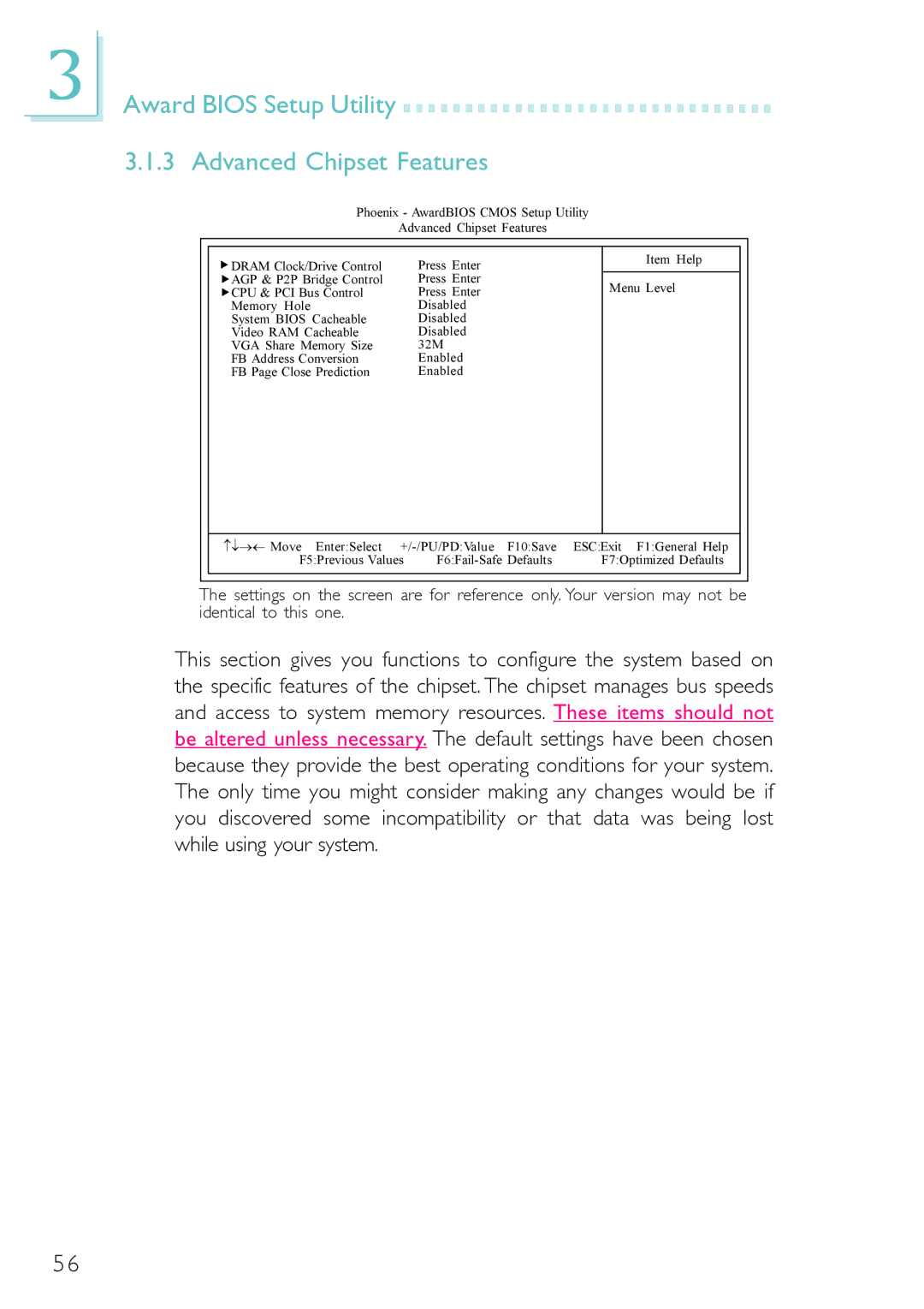 DFI PM12-EL, PM12-EC user manual Award Bios Setup Utility Advanced Chipset Features 