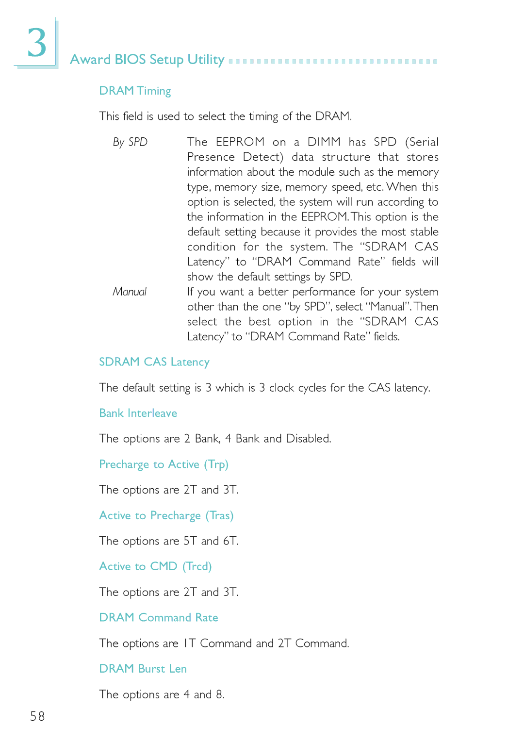 DFI PM12-EL, PM12-EC Dram Timing, Sdram CAS Latency, Bank Interleave, Precharge to Active Trp, Active to Precharge Tras 