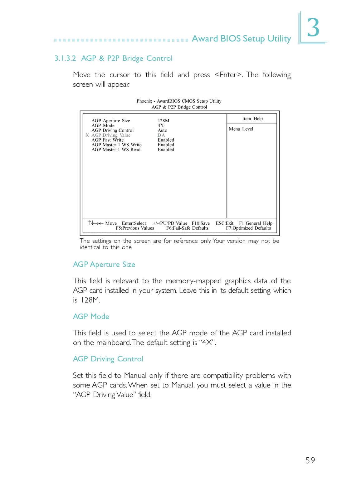 DFI PM12-EC, PM12-EL user manual AGP & P2P Bridge Control, AGP Aperture Size, AGP Mode, AGP Driving Control 