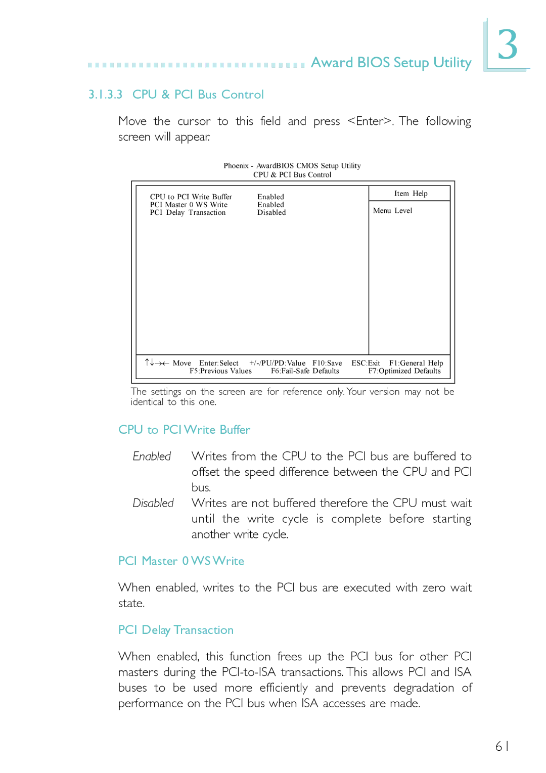 DFI PM12-EC, PM12-EL CPU & PCI Bus Control, CPU to PCI Write Buffer, PCI Master 0 WS Write, PCI Delay Transaction 