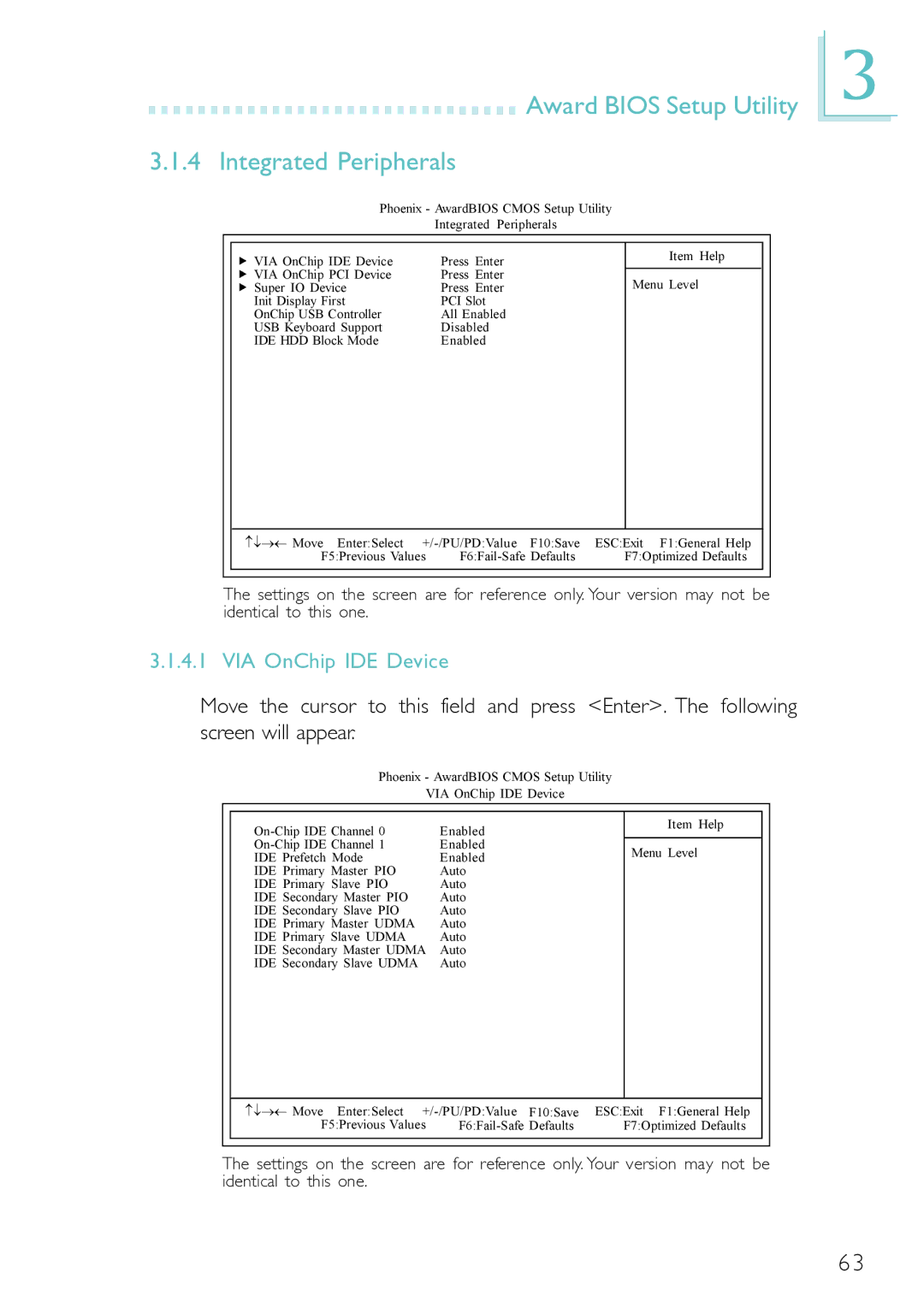 DFI PM12-EC, PM12-EL user manual Award Bios Setup Utility Integrated Peripherals, VIA OnChip IDE Device 