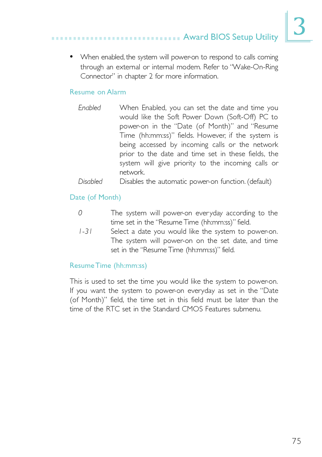 DFI PM12-EC, PM12-EL user manual Resume on Alarm, Date of Month, Resume Time hhmmss 