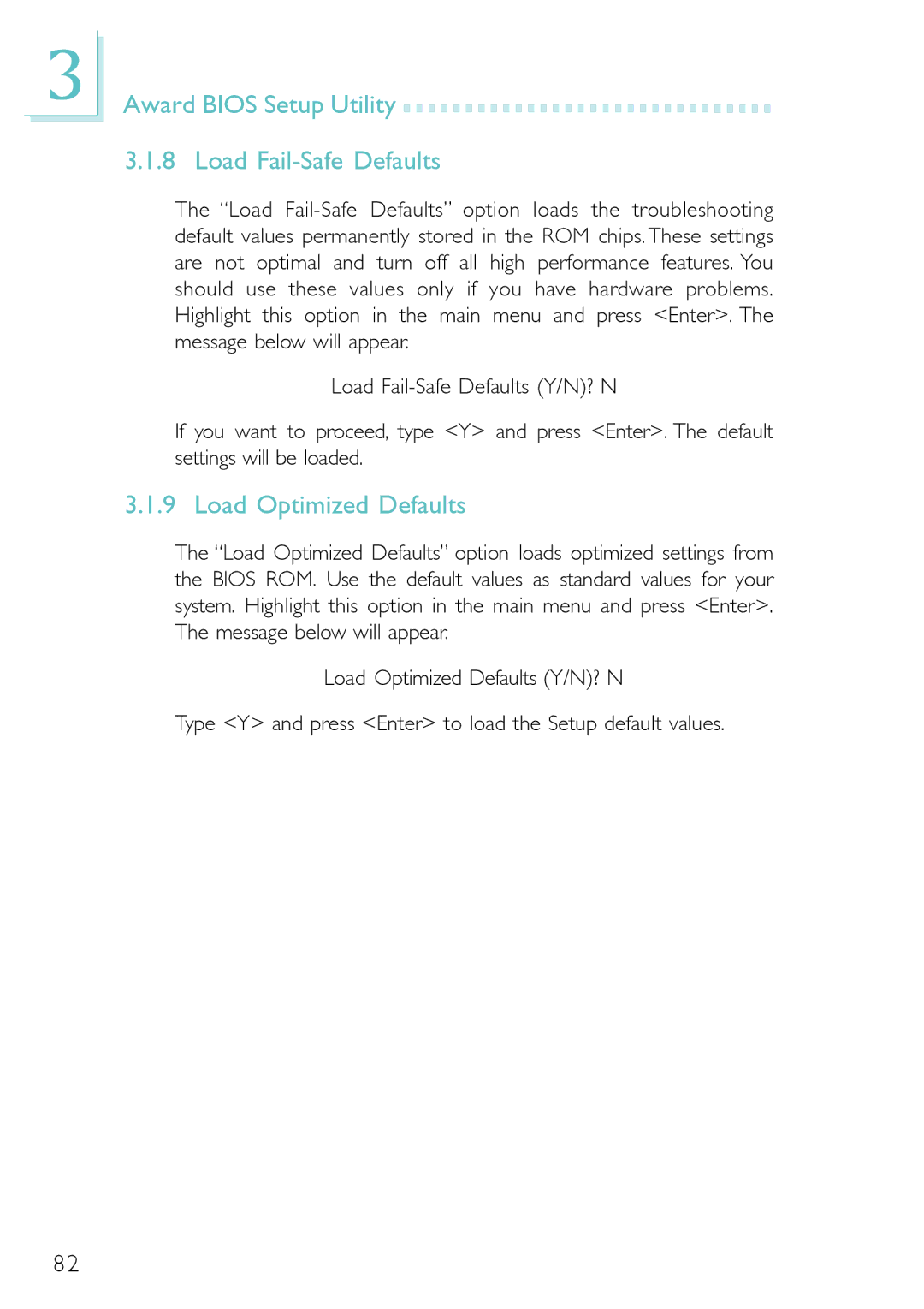 DFI PM12-EL, PM12-EC user manual Award Bios Setup Utility Load Fail-Safe Defaults, Load Optimized Defaults 