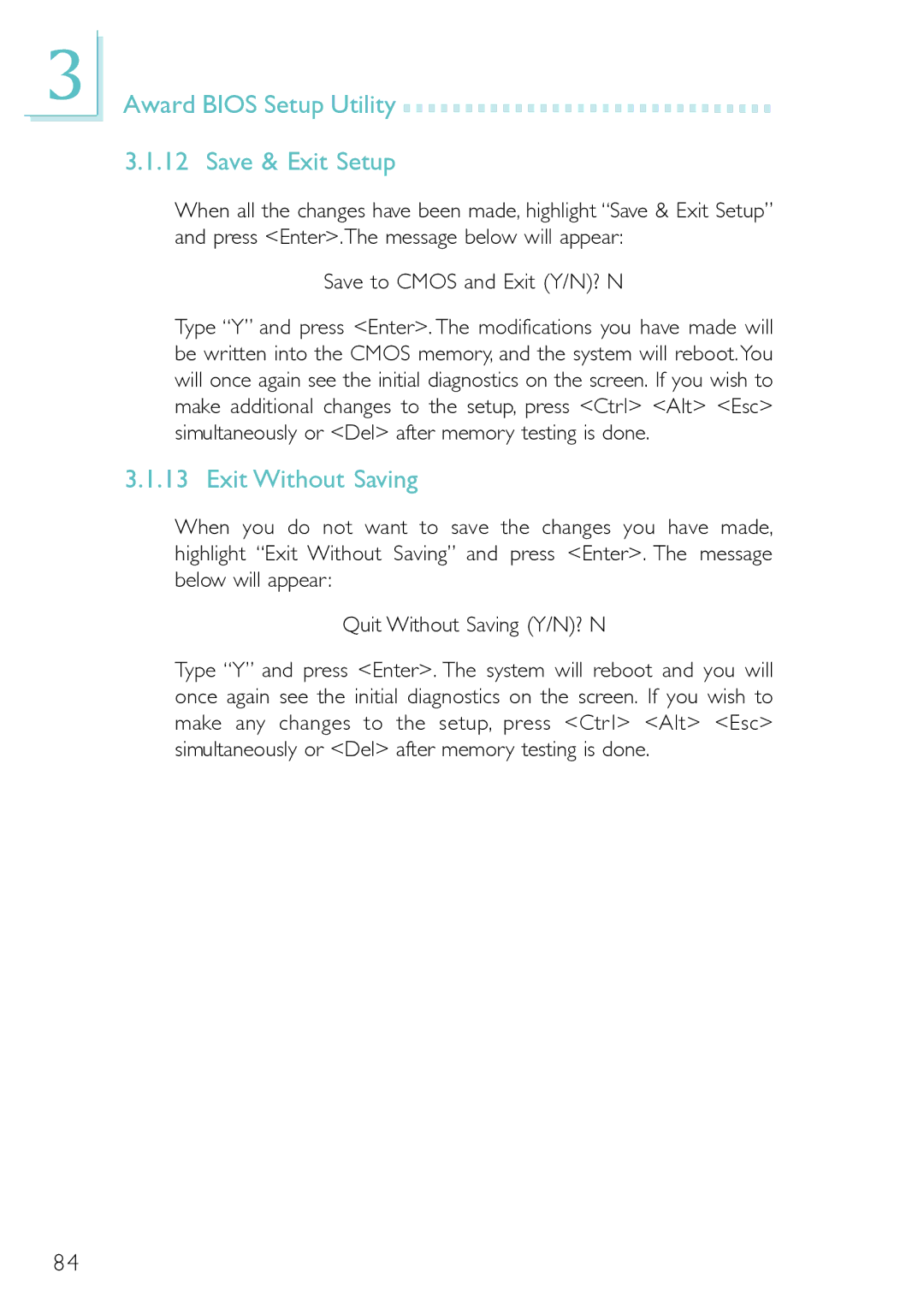 DFI PM12-EL, PM12-EC user manual Award Bios Setup Utility Save & Exit Setup, Exit Without Saving 