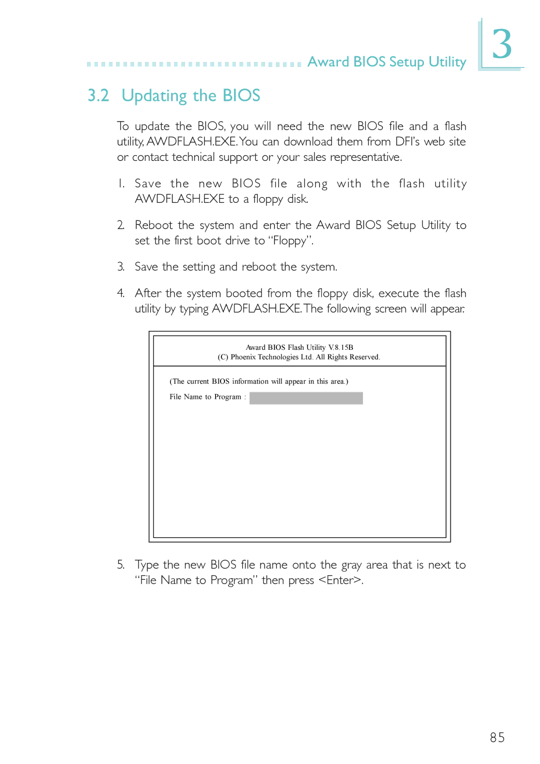 DFI PM12-EC, PM12-EL user manual Updating the Bios, Award Bios Setup Utility 