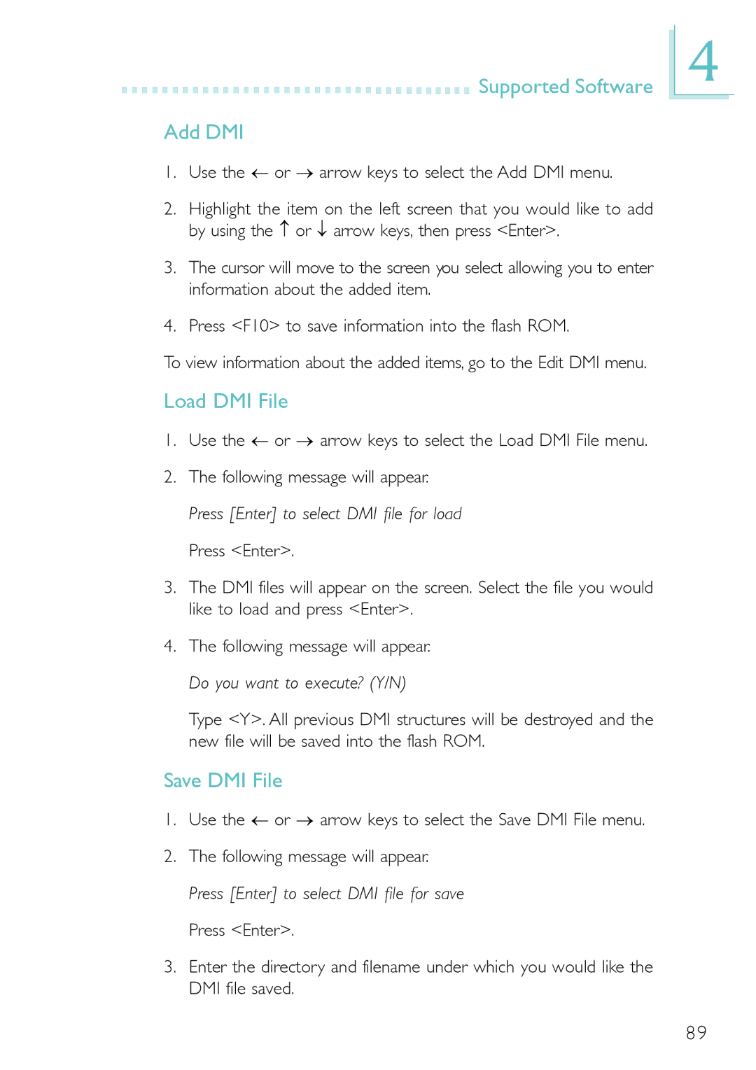 DFI PM12-EC, PM12-EL user manual Supported Software Add DMI, Load DMI File, Save DMI File 