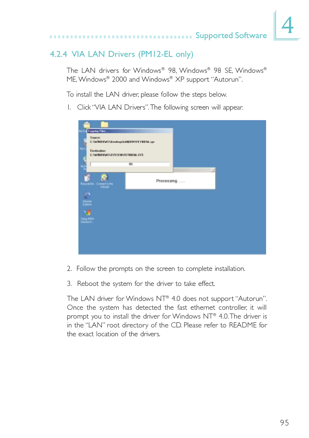 DFI PM12-EC user manual Supported Software VIA LAN Drivers PM12-EL only 