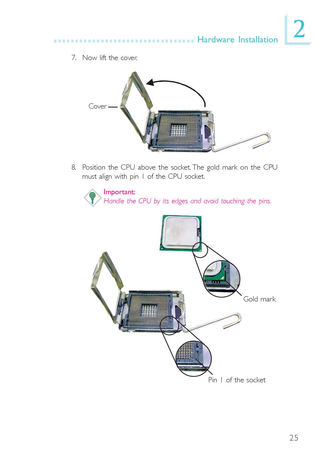 DFI 915g-tmgf, system board, 915gv-tml user manual Gold mark Pin 1 of the socket 