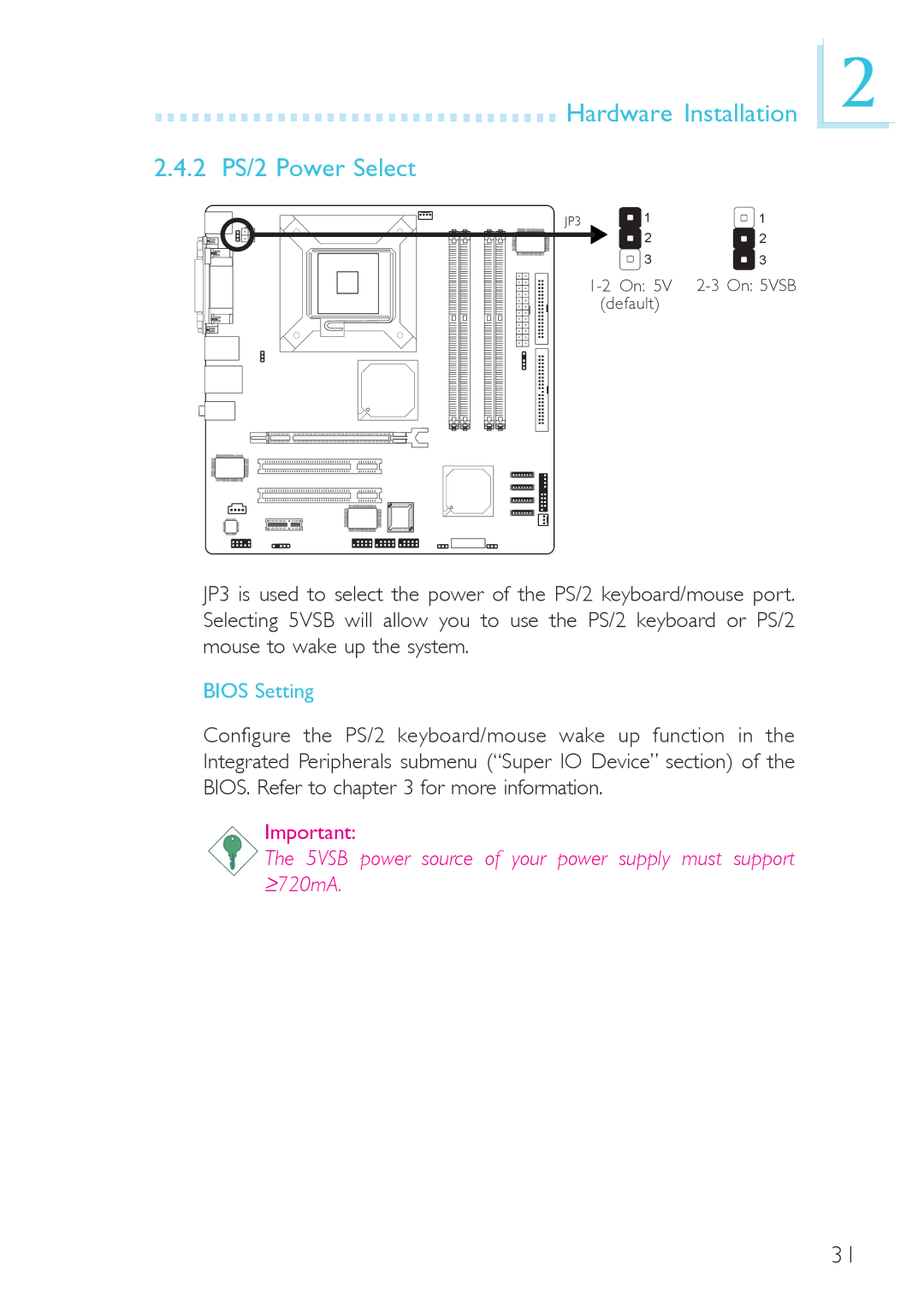 DFI 915g-tmgf, system board, 915gv-tml user manual Hardware Installation 2 PS/2 Power Select, Bios Setting 