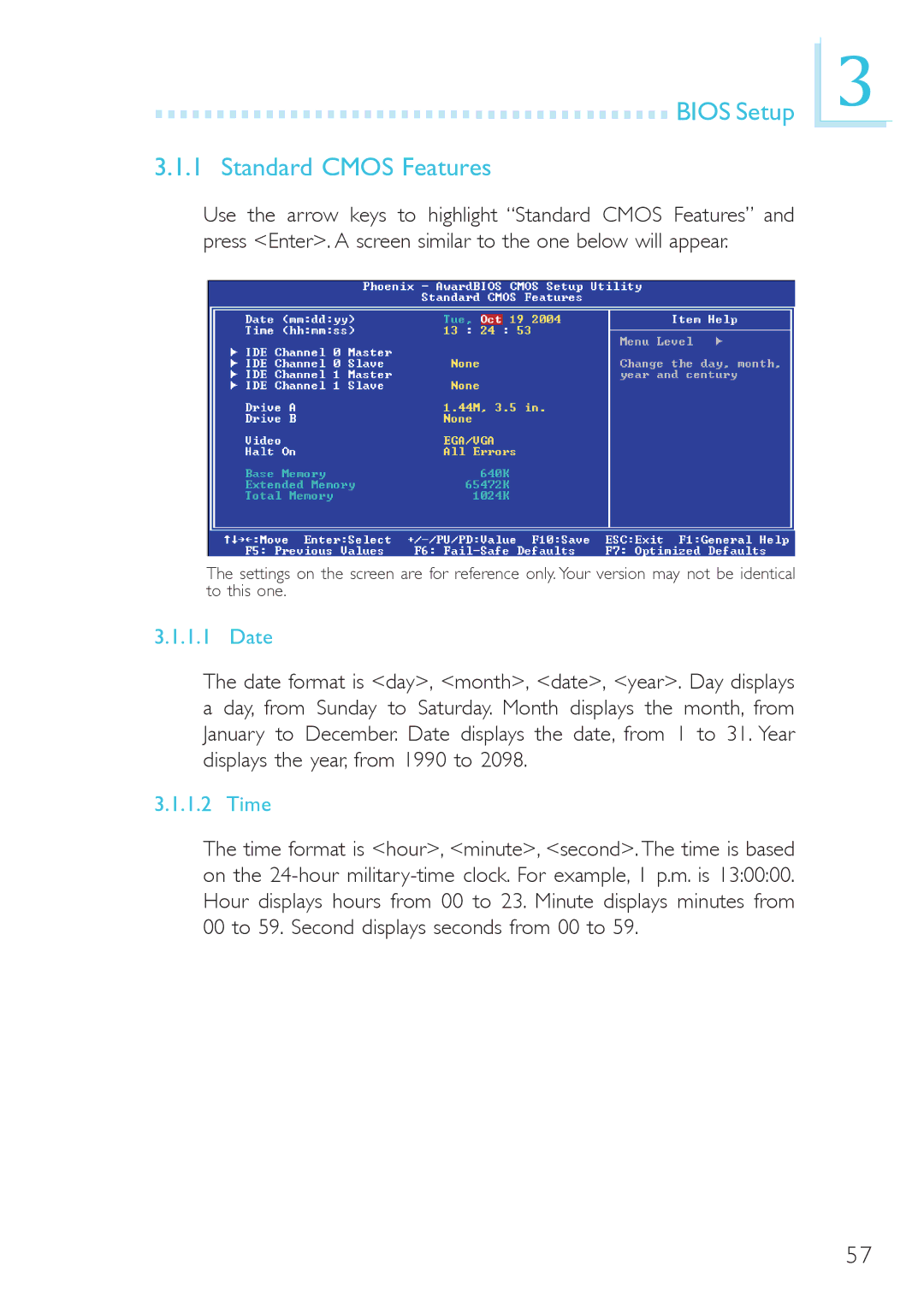 DFI system board, 915g-tmgf, 915gv-tml user manual Bios Setup Standard Cmos Features, Date, Time 