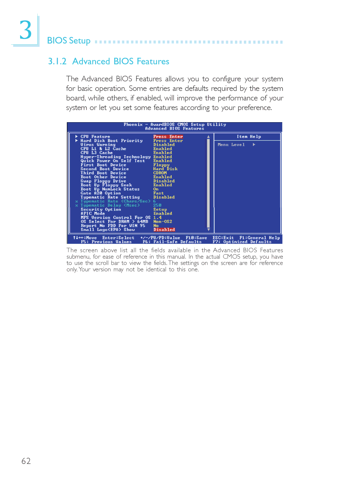 DFI 915gv-tml, system board, 915g-tmgf user manual Bios Setup Advanced Bios Features 