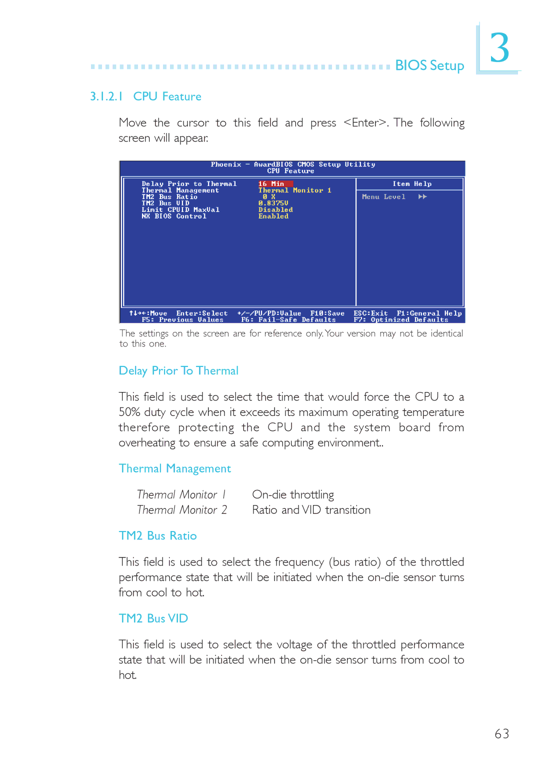 DFI system board, 915g-tmgf, 915gv-tml user manual CPU Feature, Delay Prior To Thermal, TM2 Bus VID 