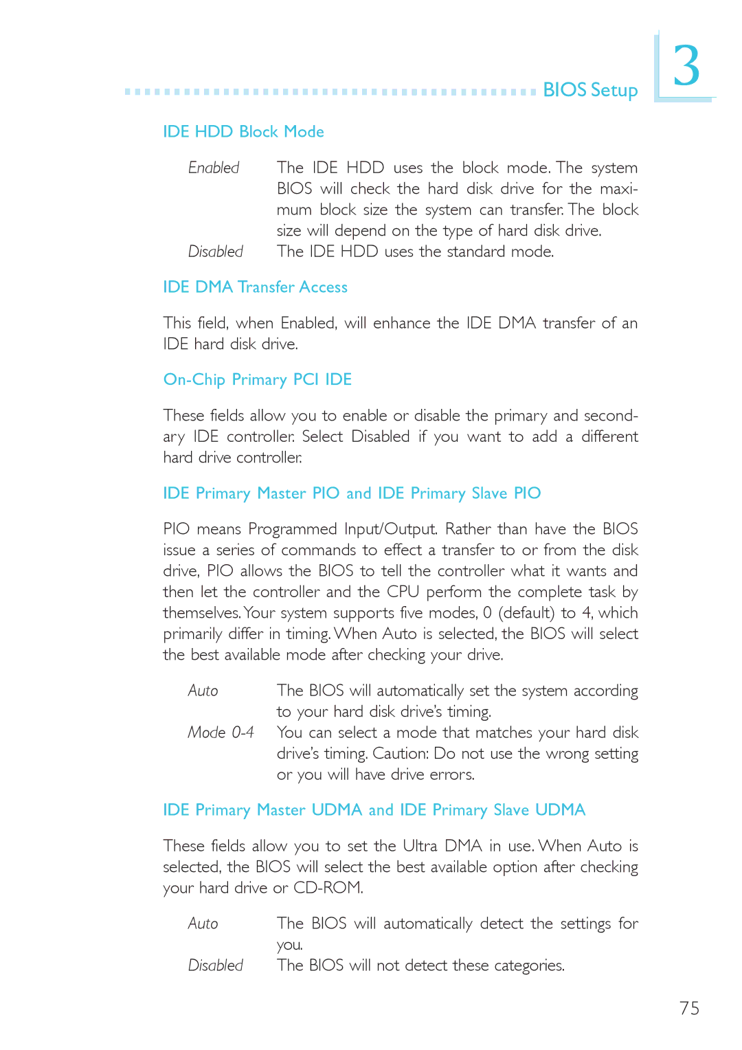 DFI system board, 915g-tmgf, 915gv-tml user manual IDE HDD Block Mode, IDE DMA Transfer Access, On-Chip Primary PCI IDE 