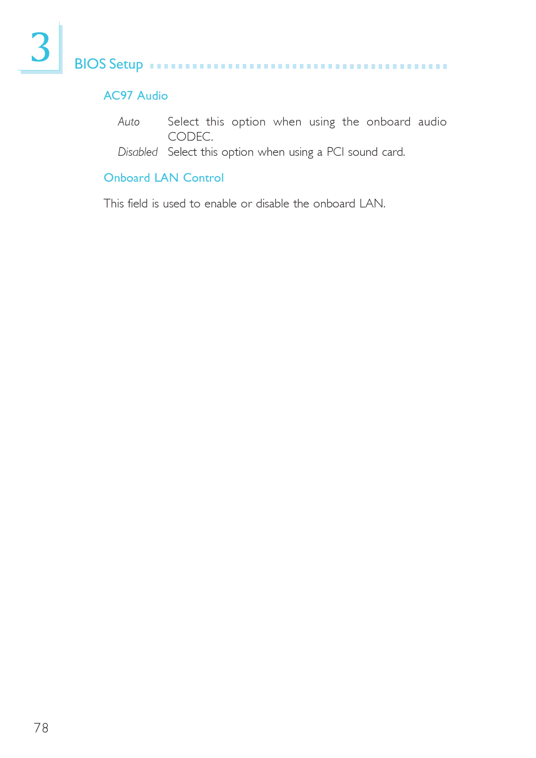 DFI system board, 915g-tmgf AC97 Audio, Auto Select this option when using the onboard audio, Onboard LAN Control 