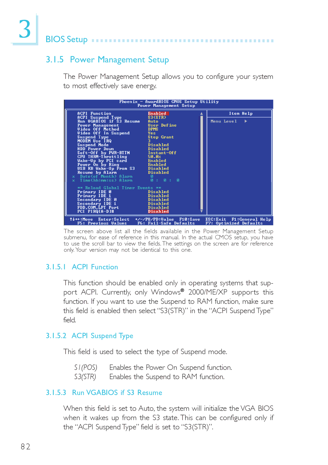 DFI 915g-tmgf, system board Bios Setup Power Management Setup, Acpi Function, Acpi Suspend Type, Run Vgabios if S3 Resume 