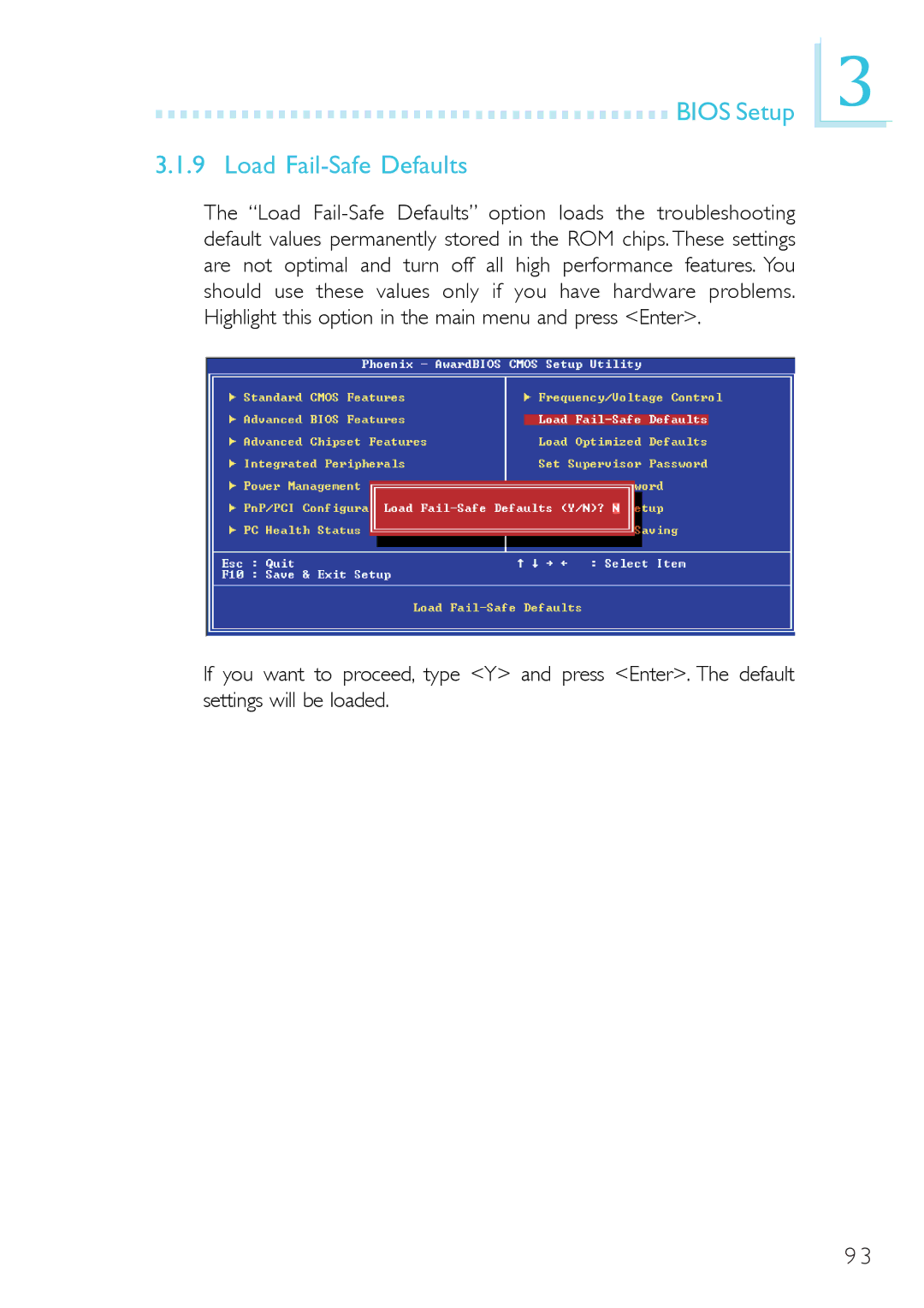 DFI system board, 915g-tmgf, 915gv-tml user manual Bios Setup Load Fail-Safe Defaults 