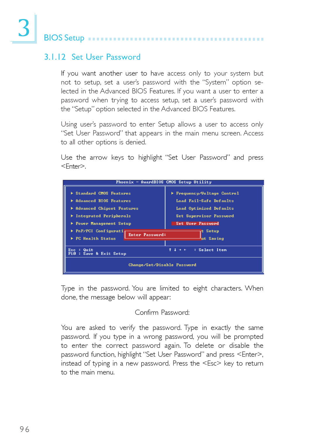 DFI system board, 915g-tmgf, 915gv-tml user manual Bios Setup Set User Password 