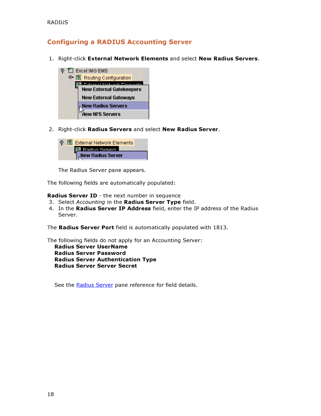 Dialogic 1010 manual Configuring a Radius Accounting Server 