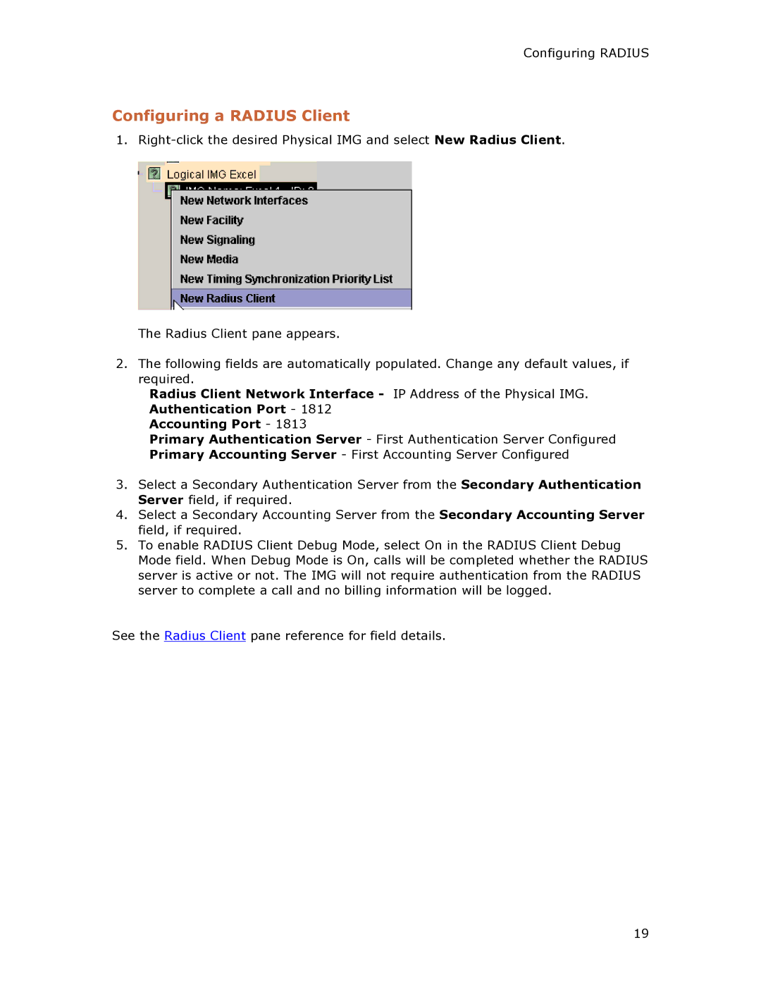 Dialogic 1010 manual Configuring a Radius Client 