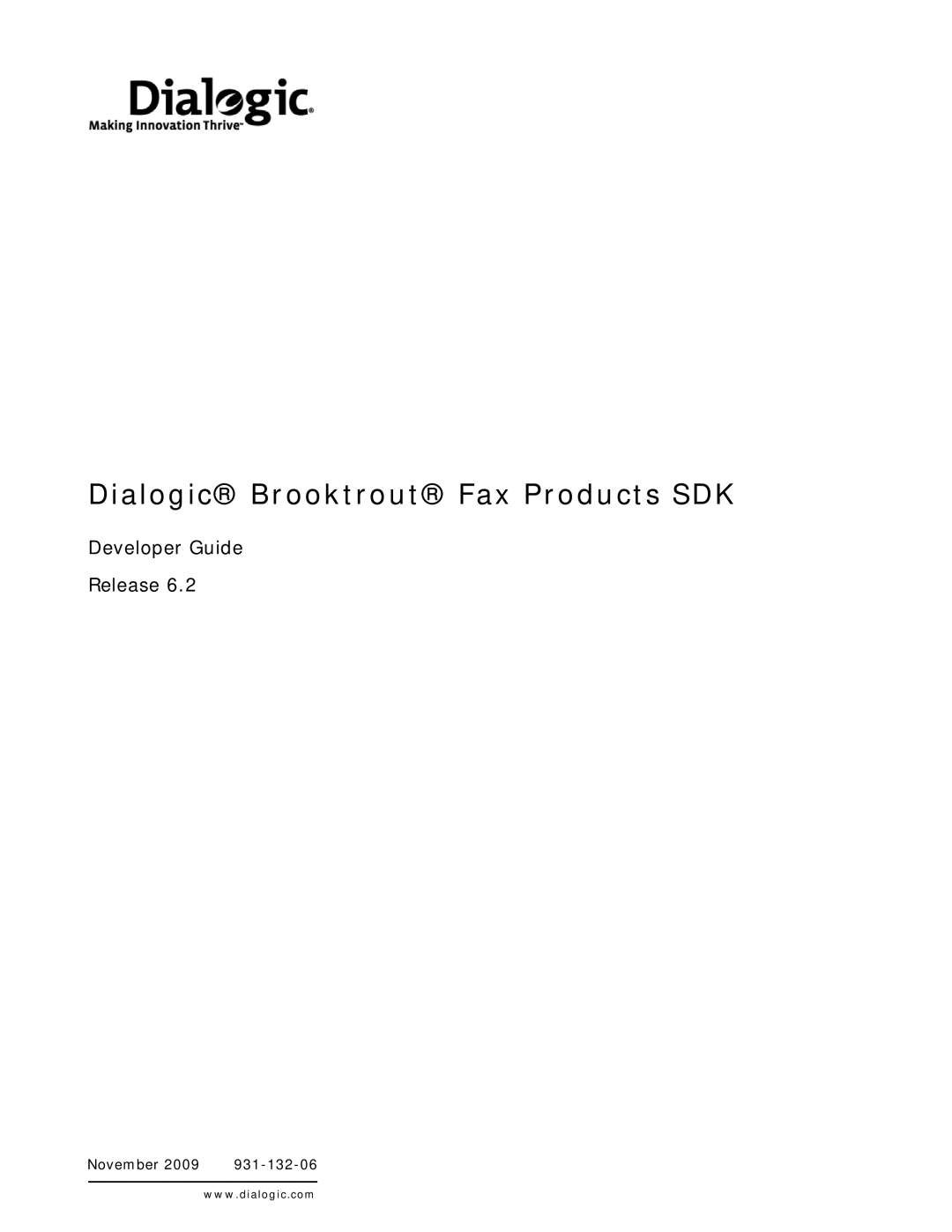 Dialogic 6.2 manual Dialogic Brooktrout Fax Products SDK 