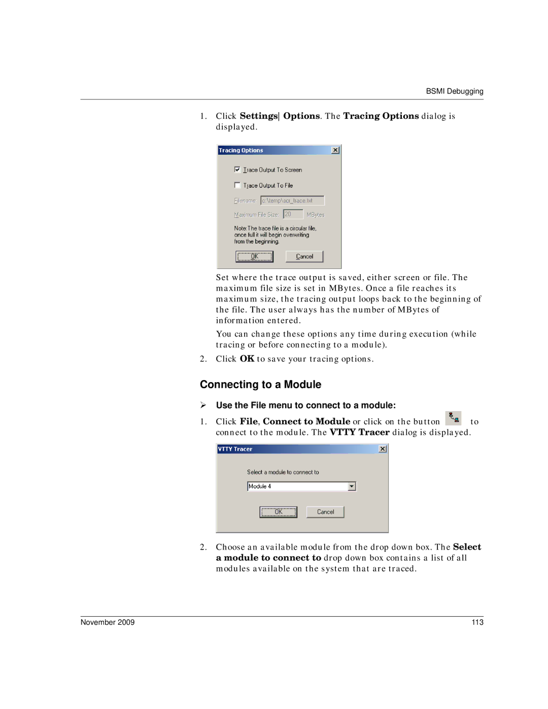 Dialogic 6.2 manual Connecting to a Module, ¾ Use the File menu to connect to a module, November 113 