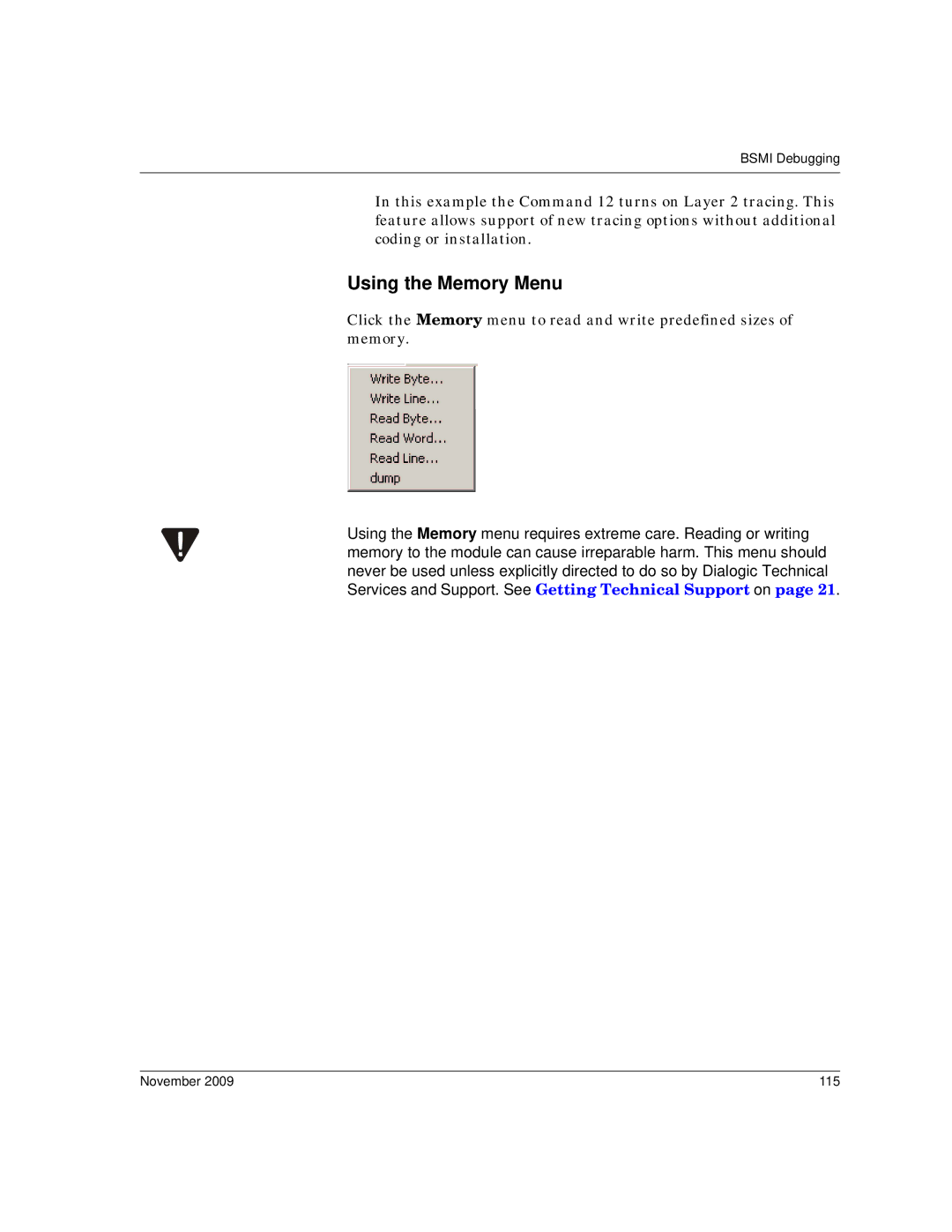 Dialogic 6.2 manual Using the Memory Menu, November 115 