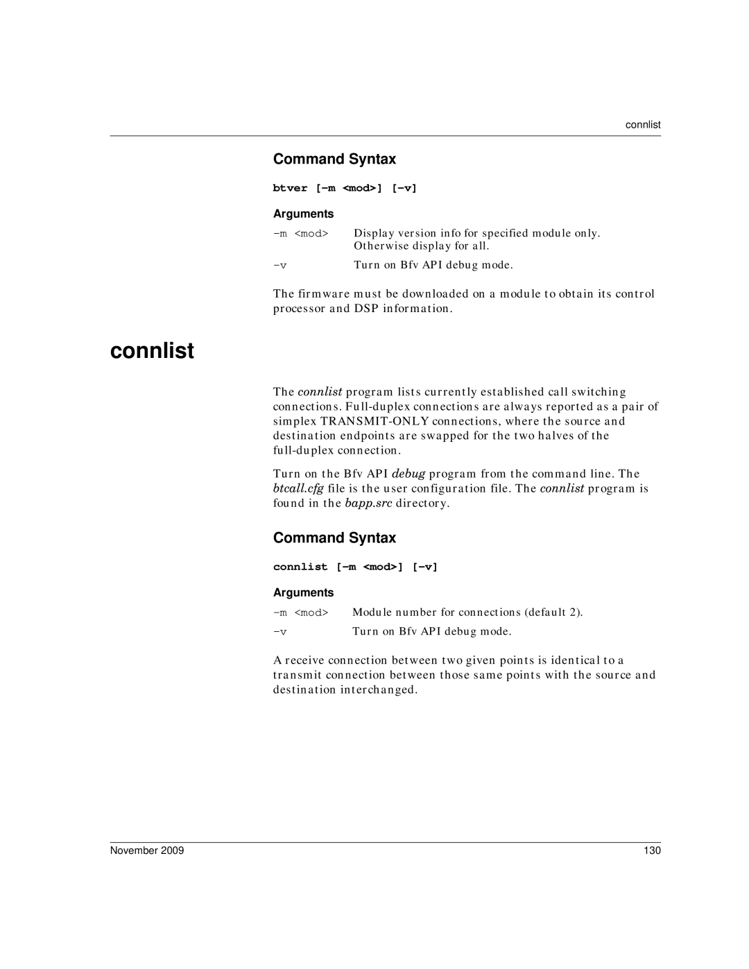 Dialogic 6.2 manual Btver -m mod, Connlist -m mod, November 130 