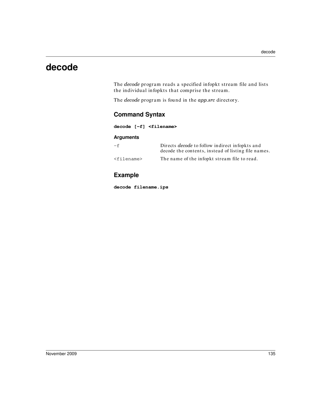 Dialogic 6.2 manual Example, Decode -f filename, Decode filename.ips 