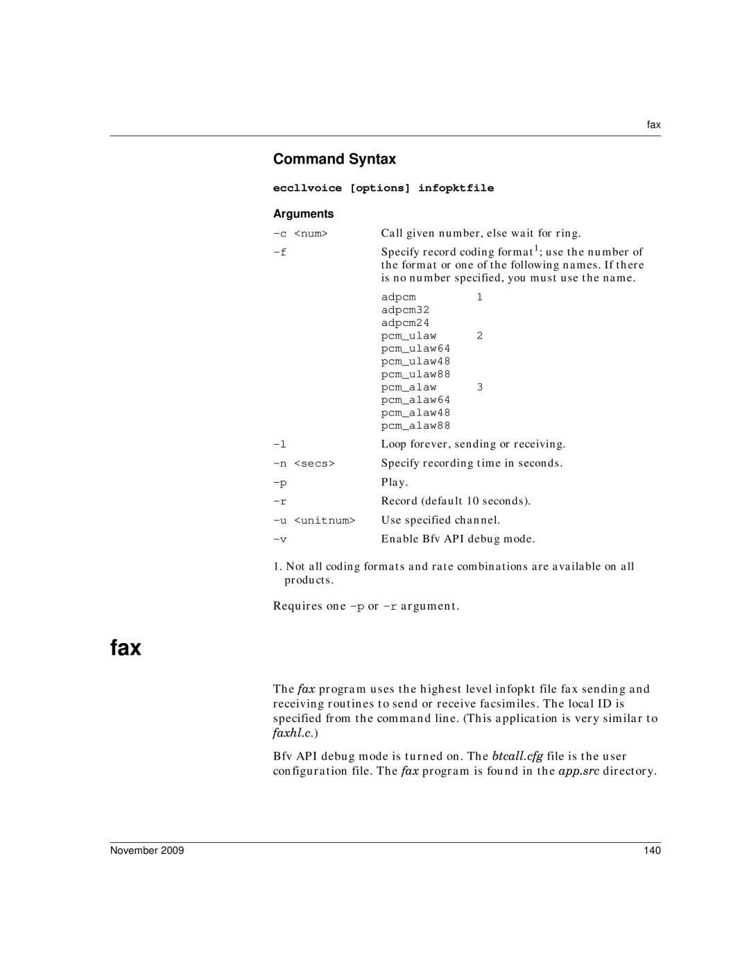 Dialogic 6.2 manual Fax, Eccllvoice options infopktfile, November 140 