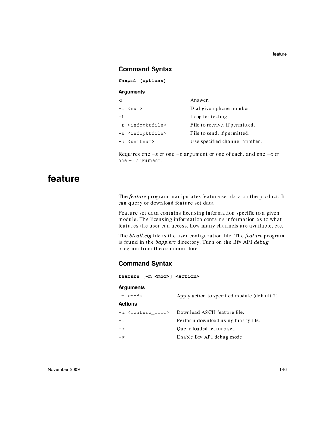 Dialogic 6.2 manual Faxpml options, Feature -m mod action, Actions 