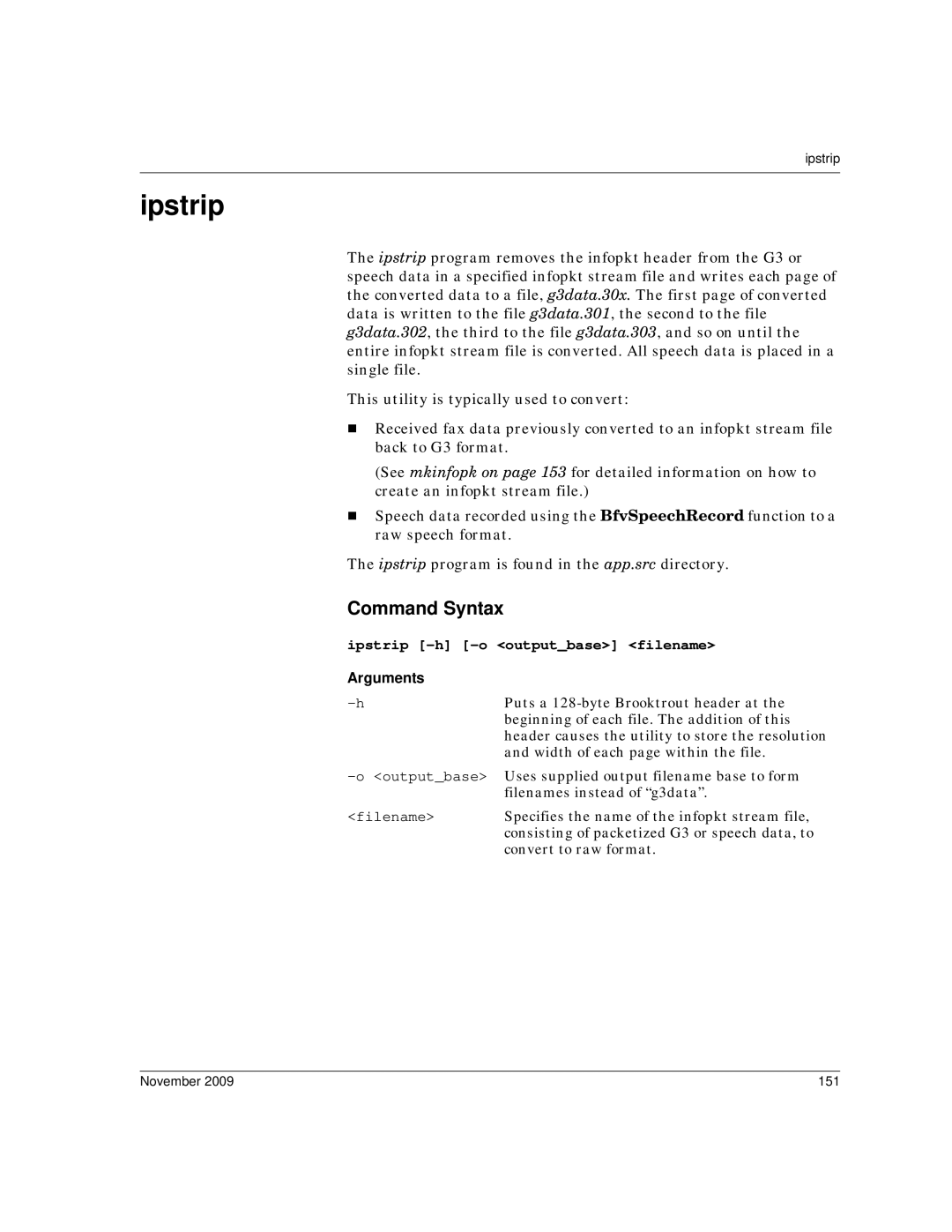 Dialogic 6.2 manual Ipstrip -h -o outputbase filename, November 151 