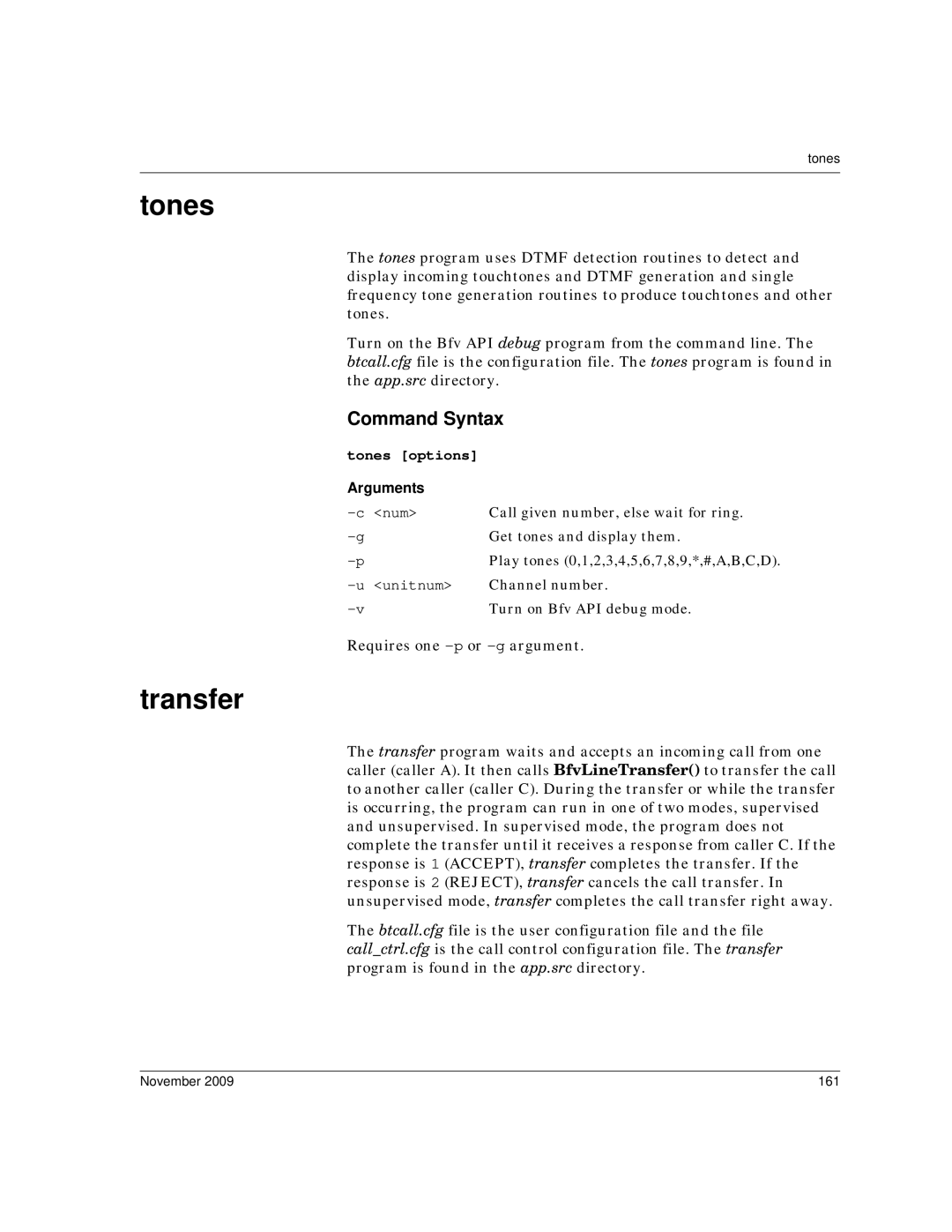 Dialogic 6.2 manual Transfer, Tones options, November 161 