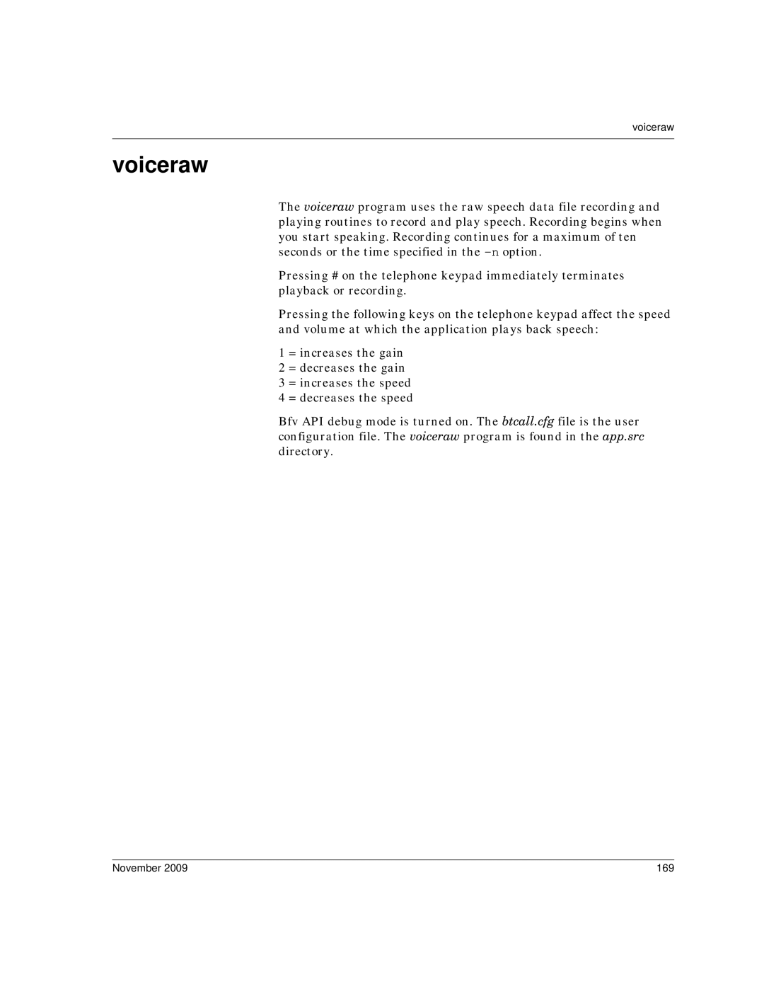 Dialogic 6.2 manual Voiceraw, November 169 