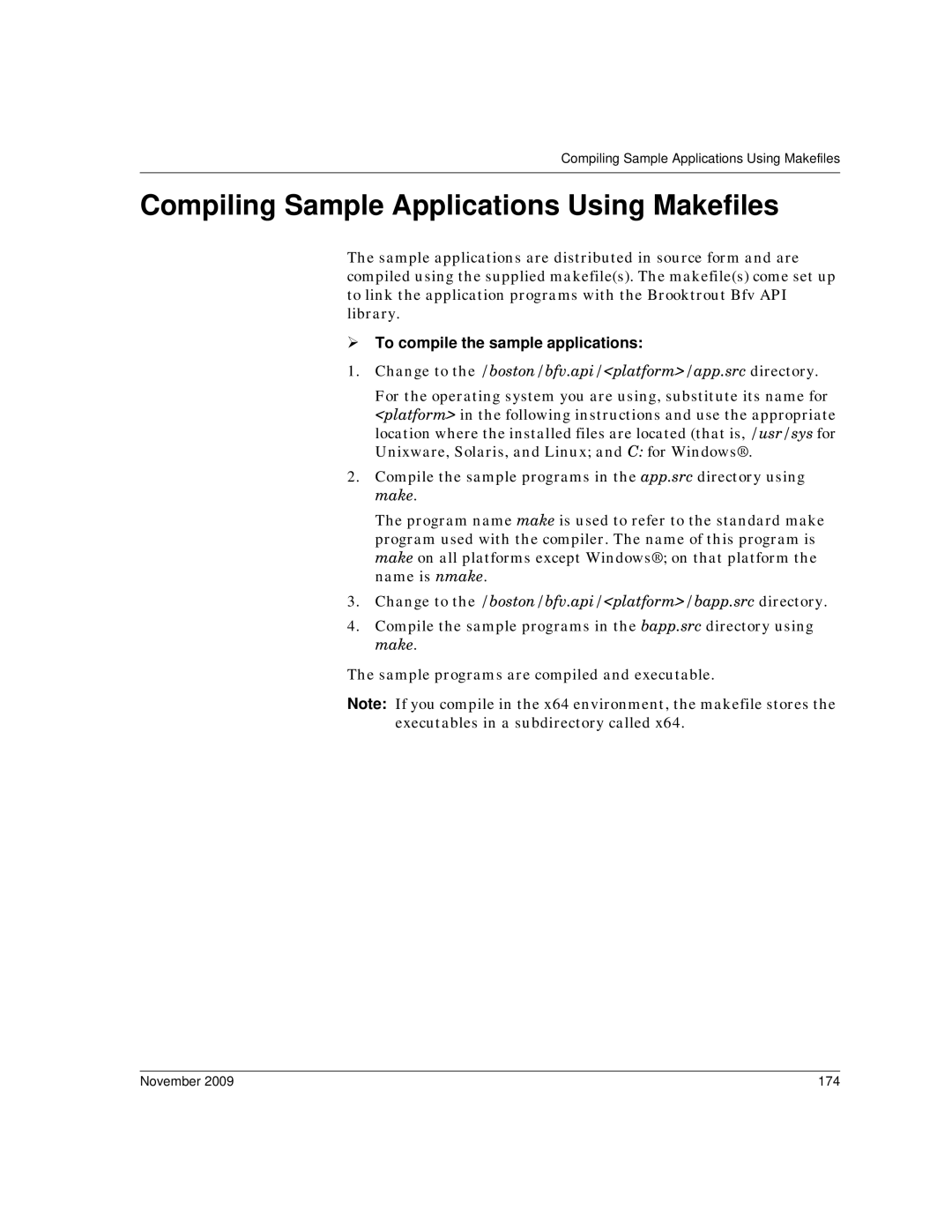 Dialogic 6.2 manual Compiling Sample Applications Using Makefiles, ¾ To compile the sample applications, November 174 