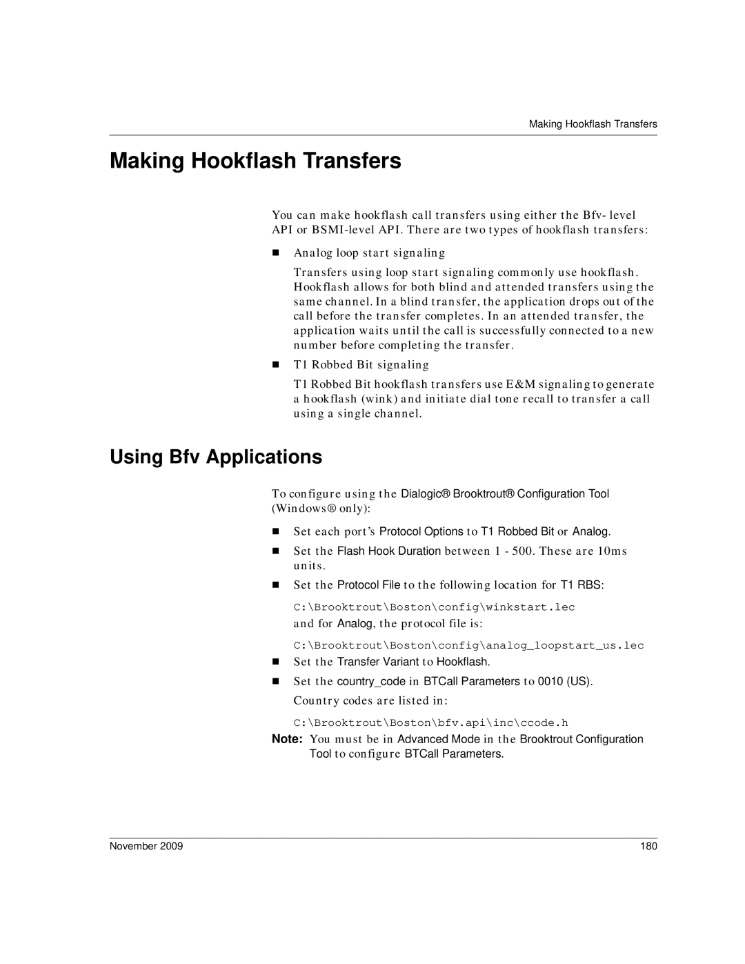 Dialogic 6.2 manual Making Hookflash Transfers, Using Bfv Applications, November 180 