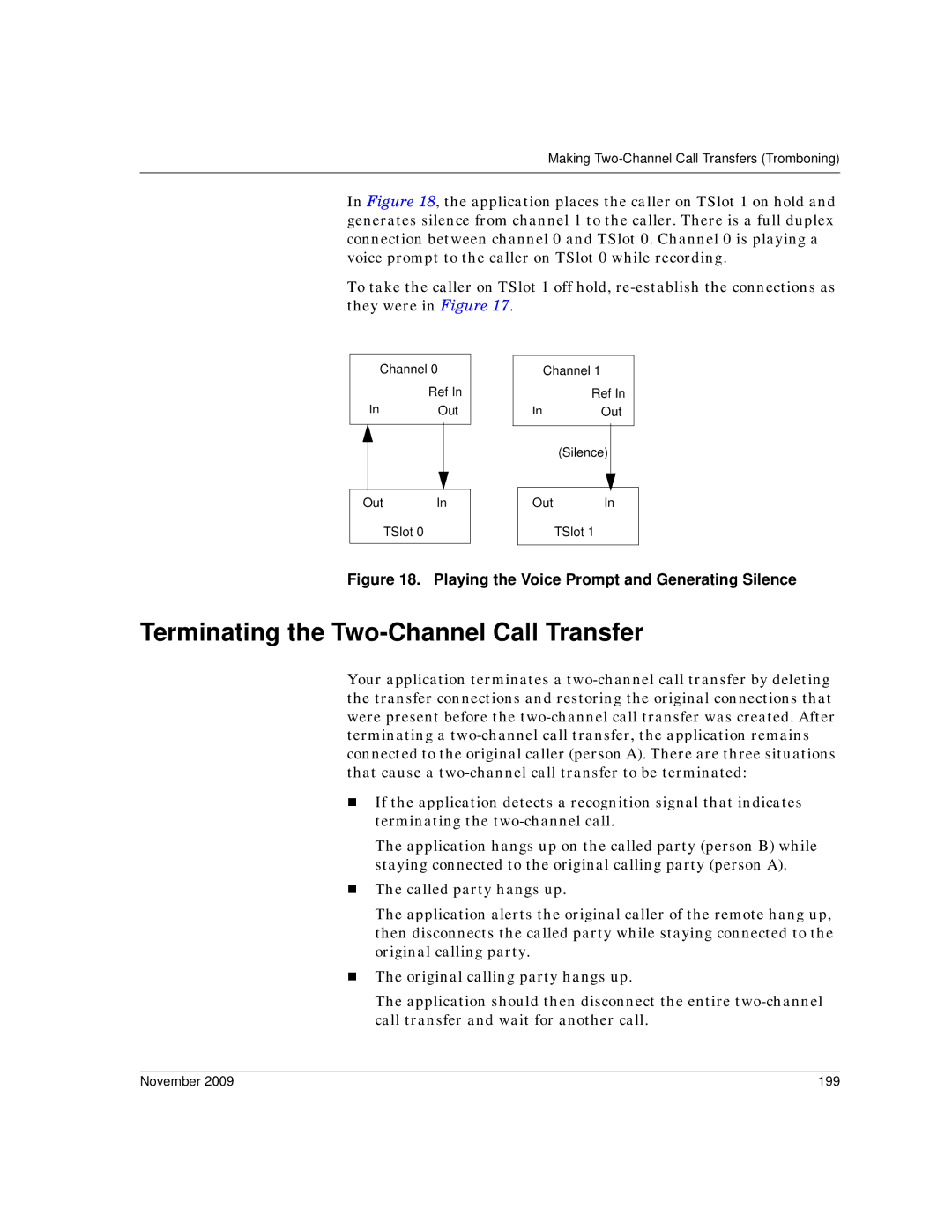 Dialogic 6.2 manual Terminating the Two-Channel Call Transfer, November 199 