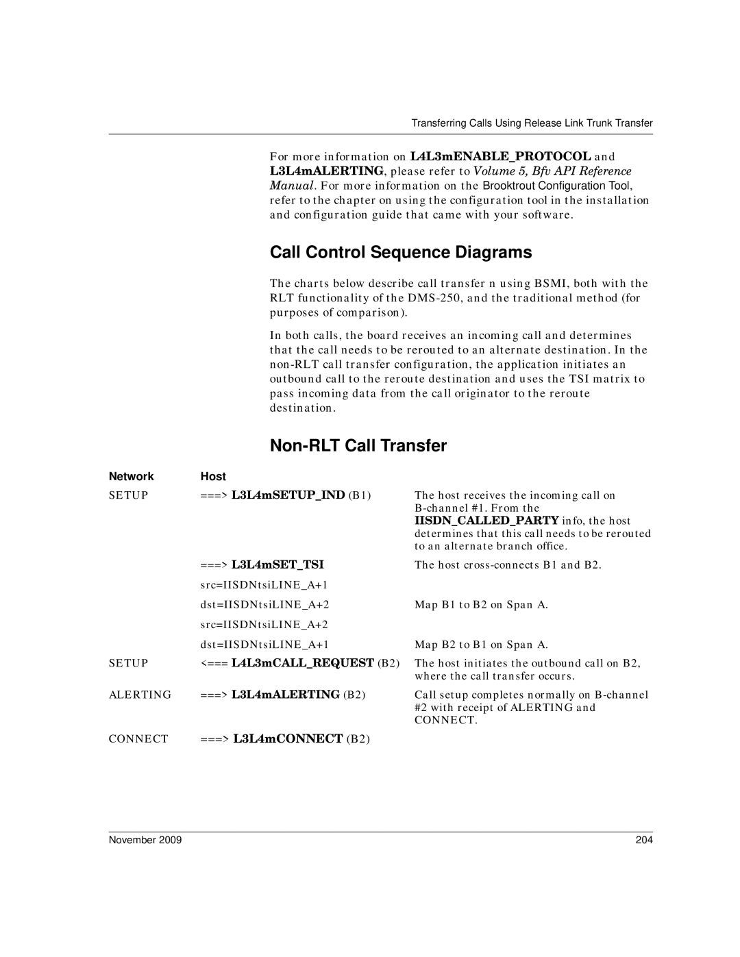 Dialogic 6.2 manual Call Control Sequence Diagrams, Non-RLT Call Transfer, Network Host, November 204 