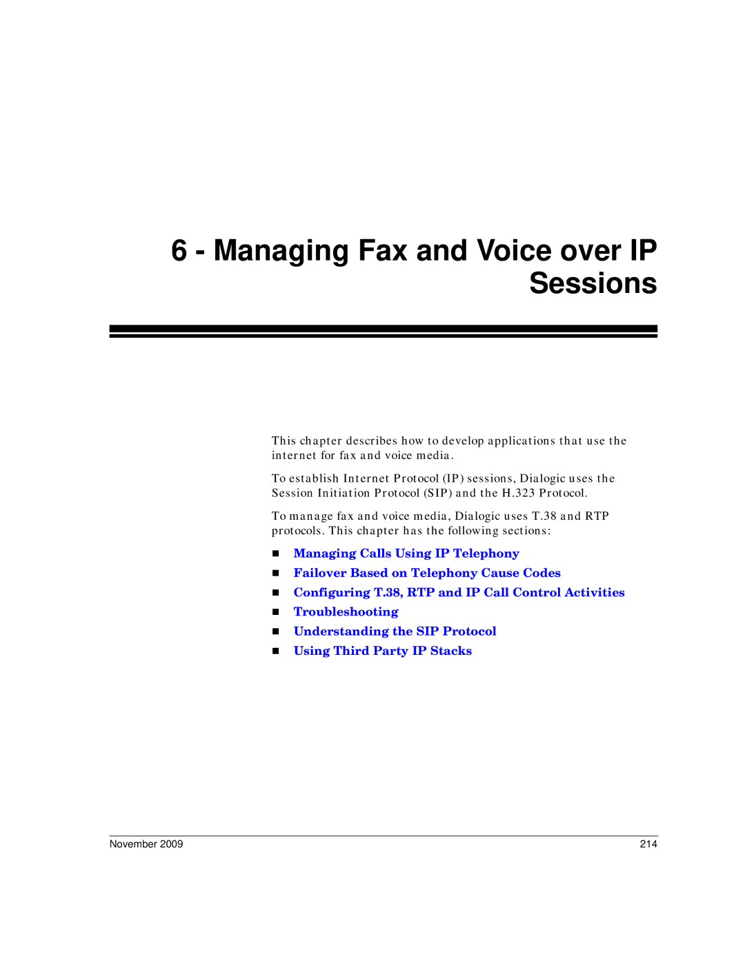 Dialogic 6.2 manual Managing Fax and Voice over IP Sessions, November 214 