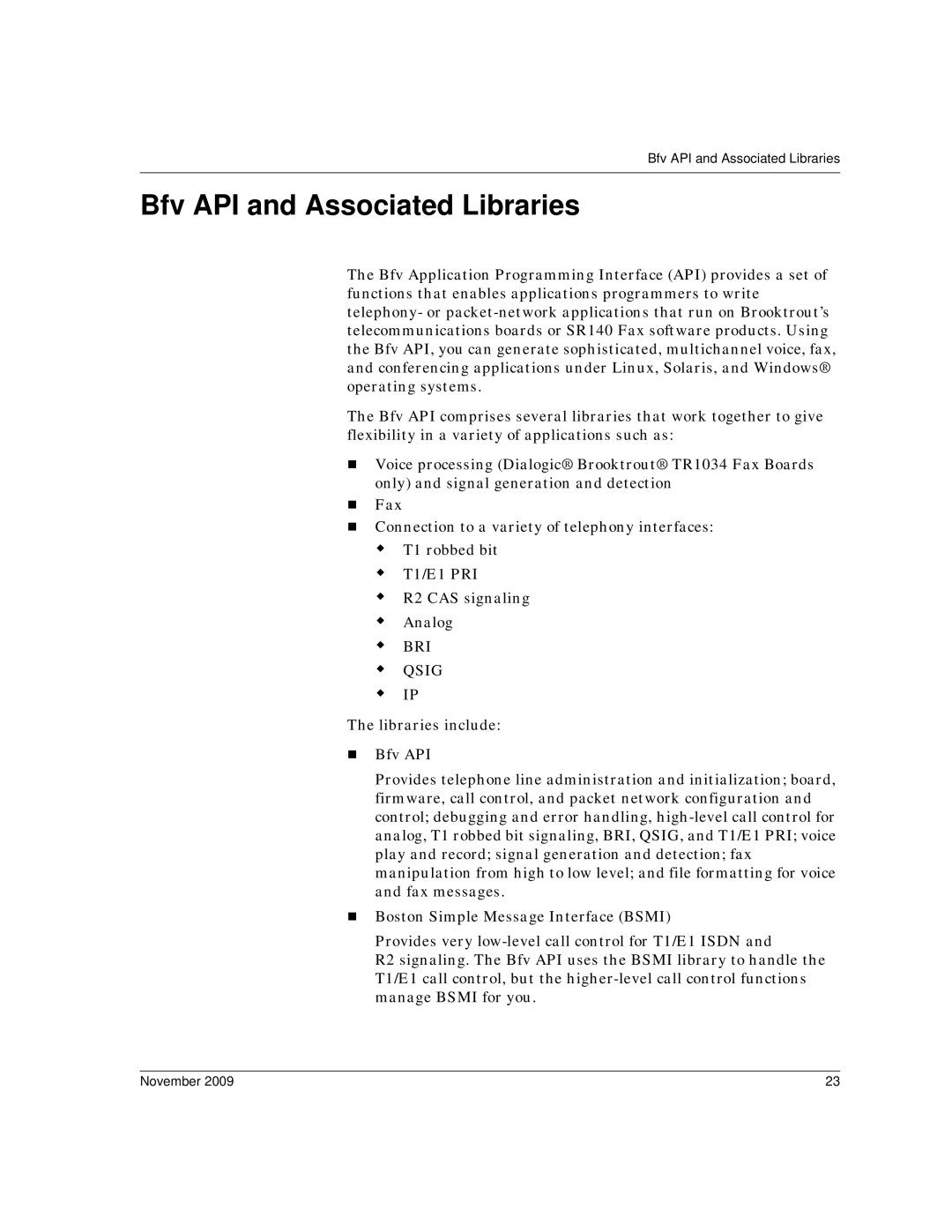 Dialogic 6.2 manual Bfv API and Associated Libraries 