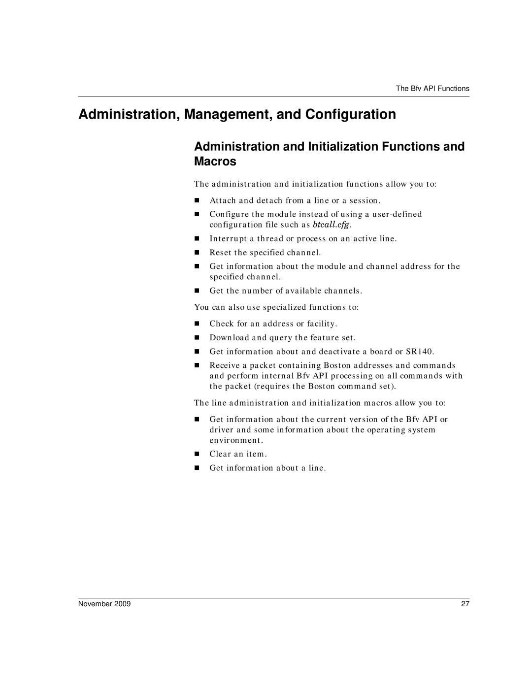 Dialogic 6.2 manual Administration, Management, and Configuration, Administration and Initialization Functions Macros 