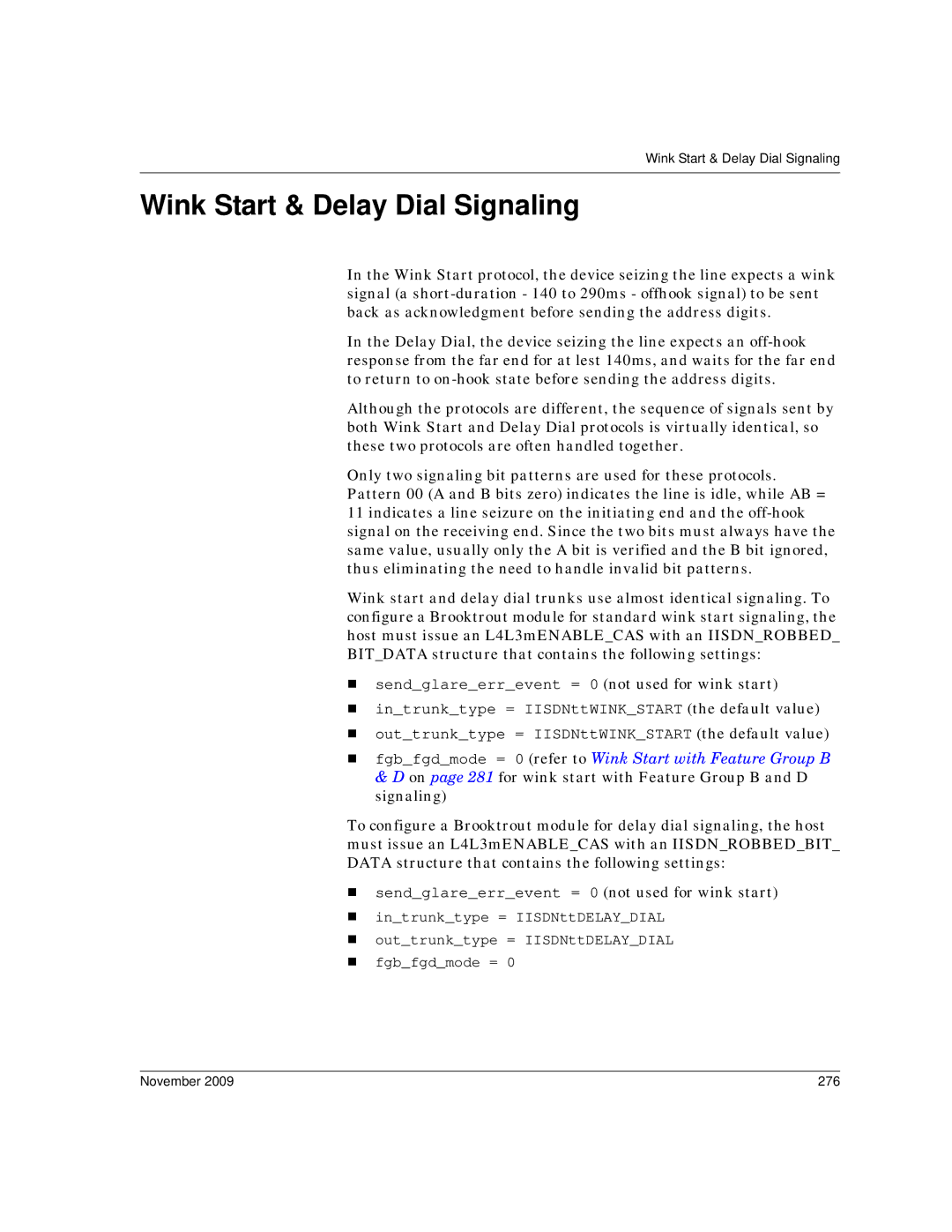 Dialogic 6.2 manual Wink Start & Delay Dial Signaling, November 276 