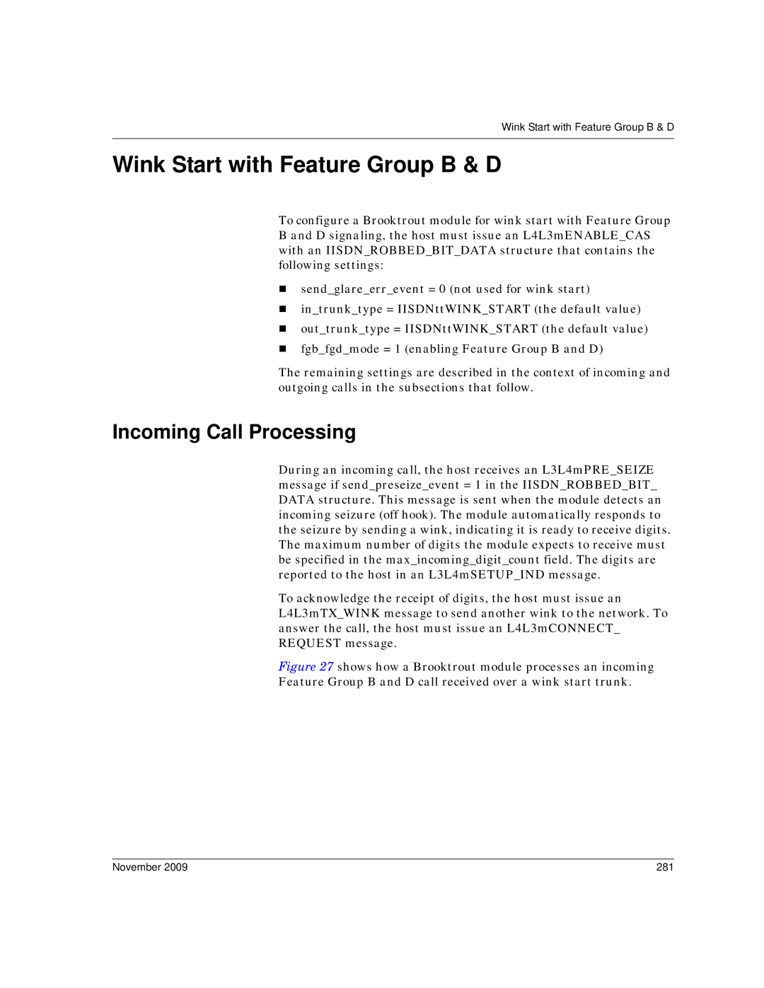 Dialogic 6.2 manual Wink Start with Feature Group B & D, November 281 