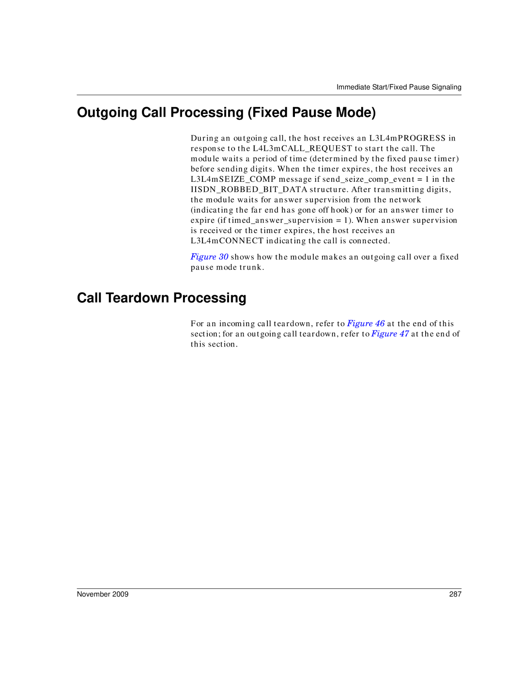 Dialogic 6.2 manual Outgoing Call Processing Fixed Pause Mode, November 287 