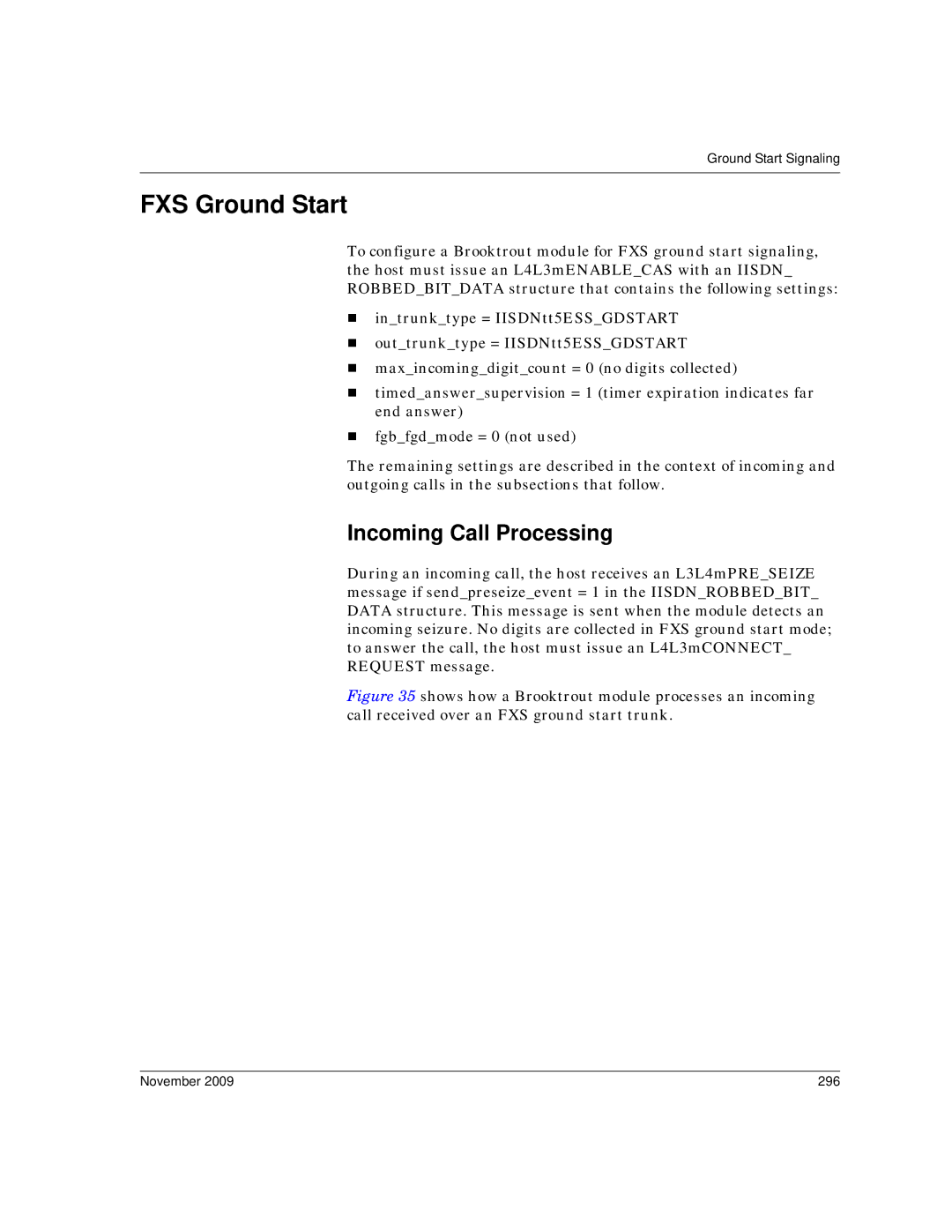 Dialogic 6.2 manual FXS Ground Start, November 296 