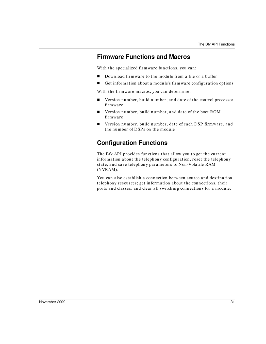 Dialogic 6.2 manual Firmware Functions and Macros, Configuration Functions 