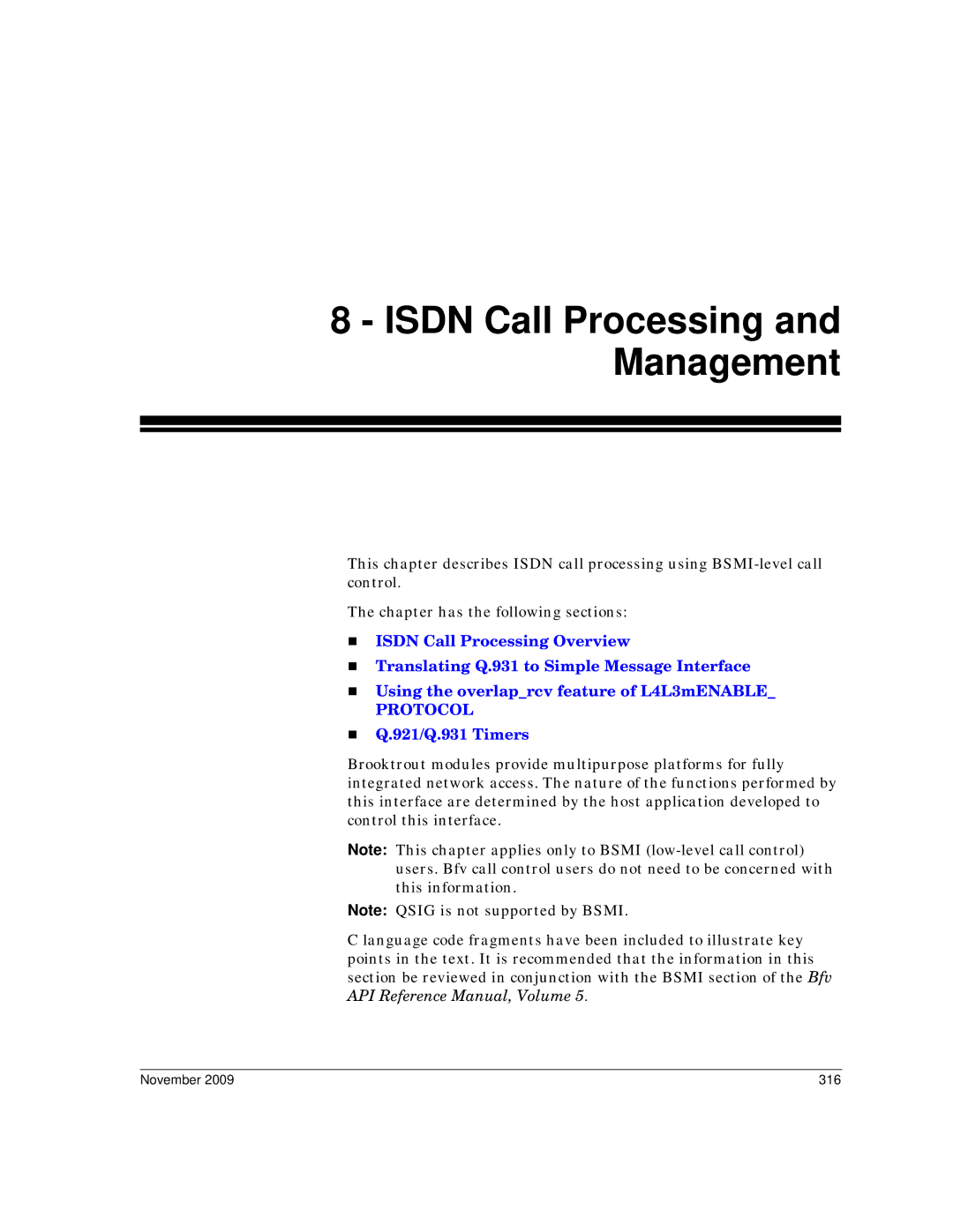 Dialogic 6.2 manual Isdn Call Processing and Management, November 316 